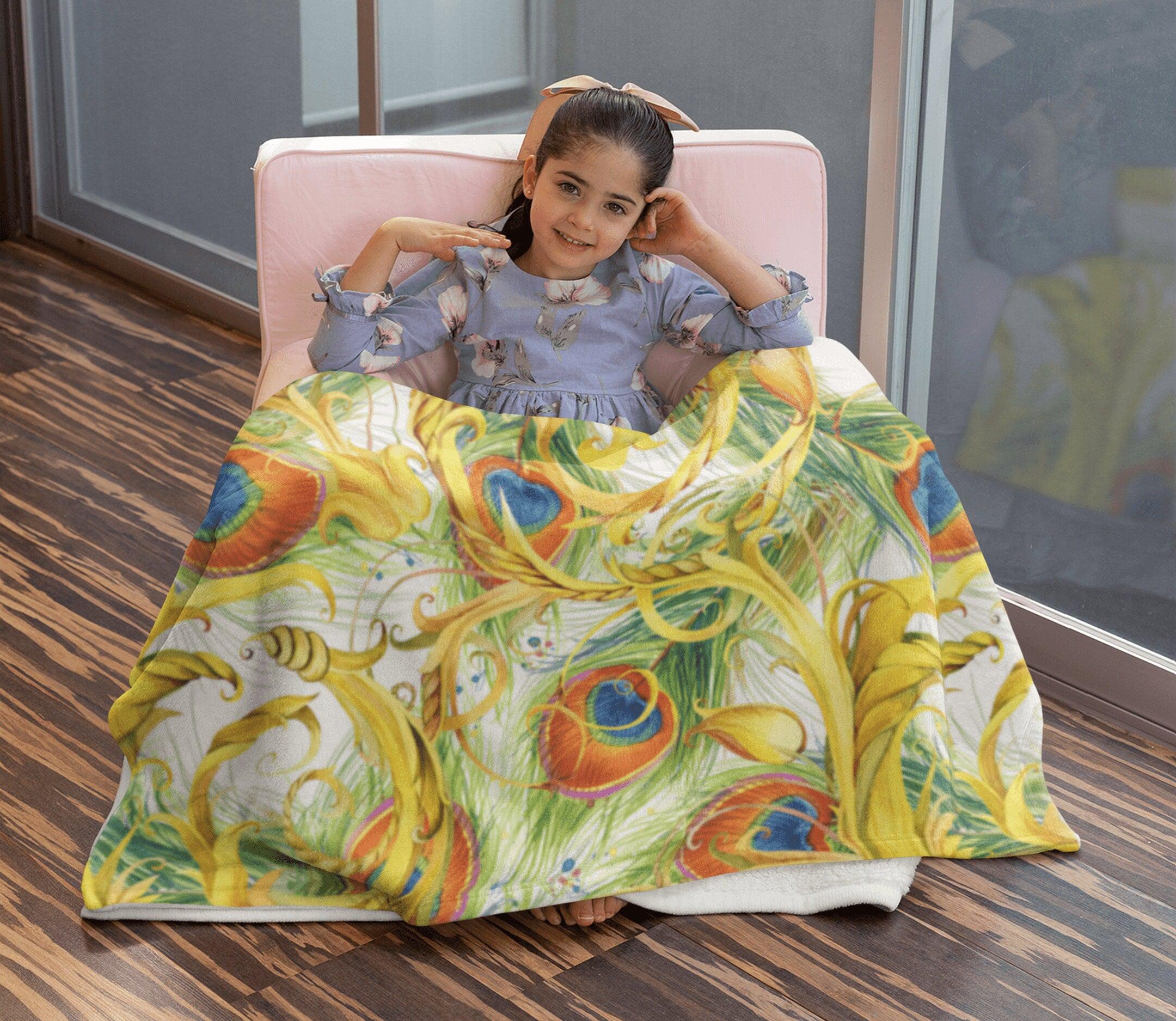 daintyduvet Luxurious Peacock Feather Design Soft Fluffy Velvet Flannel Fleece Throw Blanket