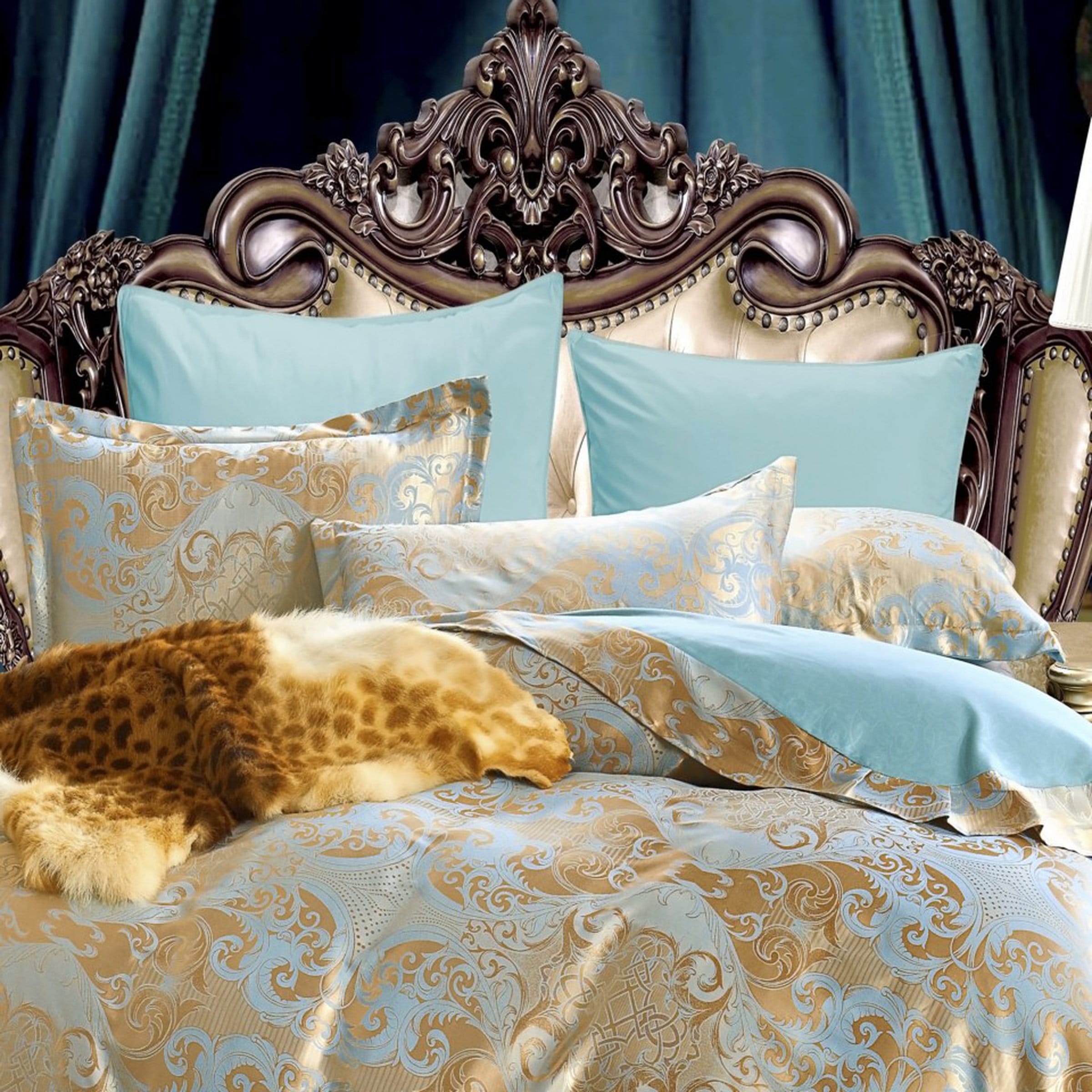 daintyduvet Luxury Blue Duvet Cover Set, Jacquard Fabric Aesthetic Bedding Decorative, Embroidered Bedding Set