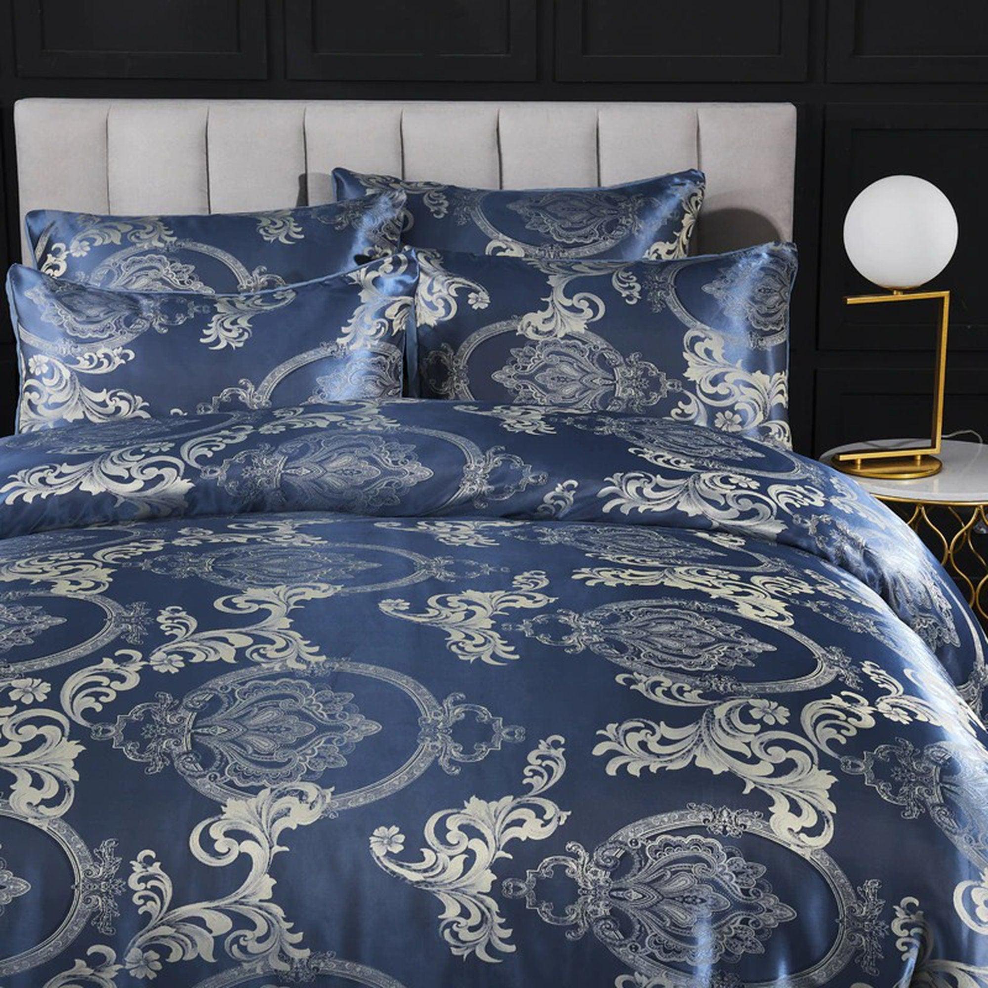 Sapphire Blue Luxury Bedding made with Silky Jacquard Fabric, Embroide