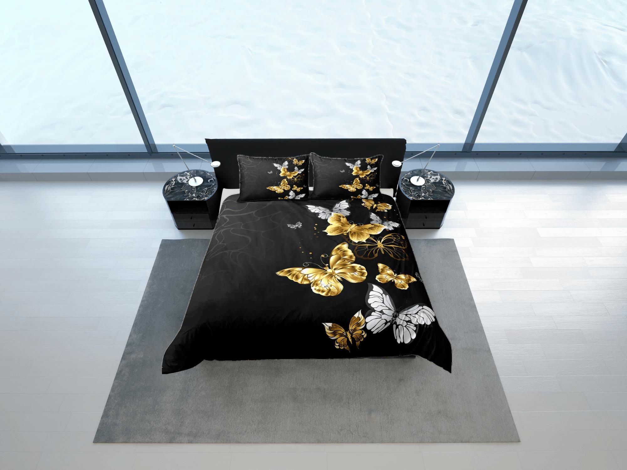 daintyduvet Luxury gold butterfly bedding boho chic aesthetic duvet cover, dorm bedding full size adult duvet king queen twin, nursery toddler bedding