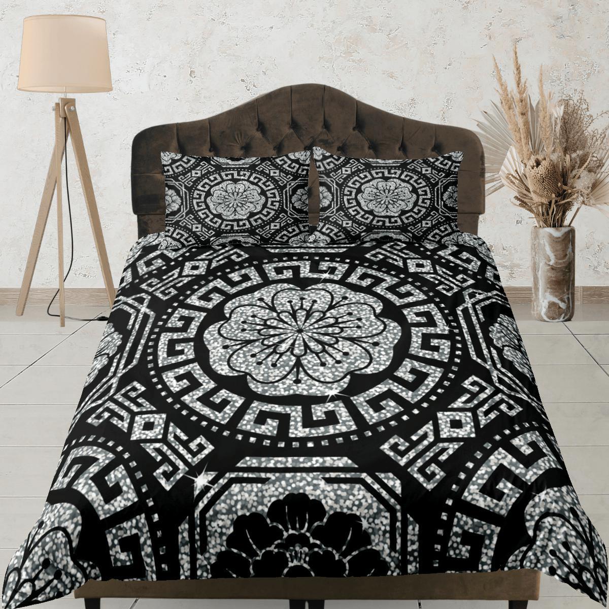 daintyduvet Mandala Bohemian Duvet Cover Set Black Bedspread, Dorm Bedding with Pillowcase