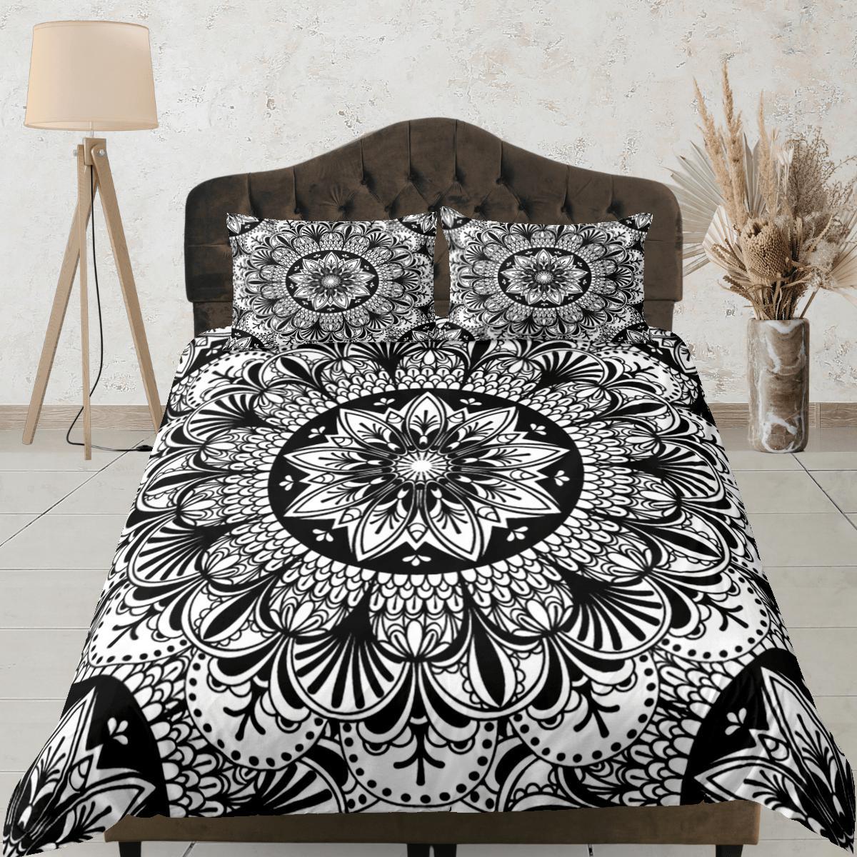 daintyduvet Mandala Bohemian Duvet Cover Set Black Bedspread, Dorm Bedding with Pillowcase