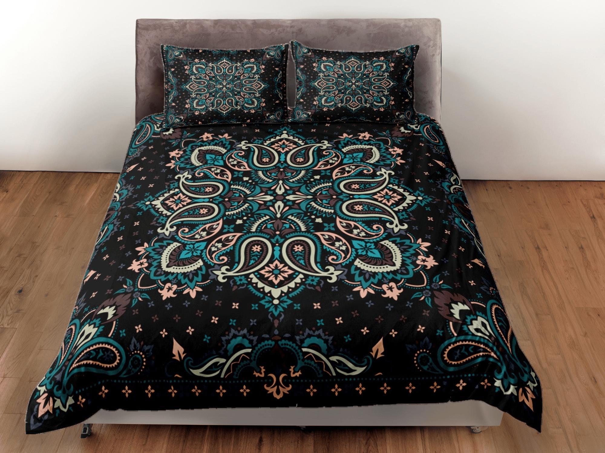 daintyduvet Mandala Bohemian Duvet Cover Set Black Bedspread, Dorm Bedding with Pillowcase