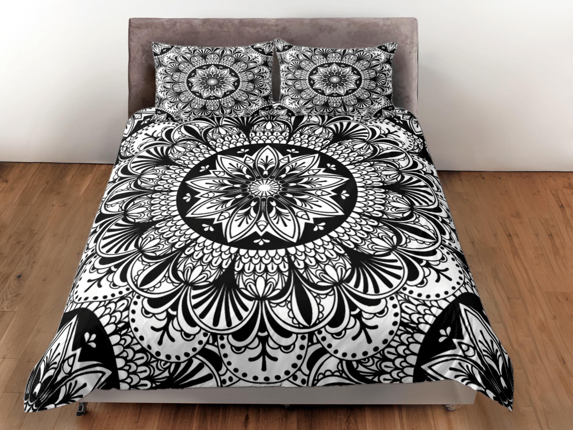 daintyduvet Mandala Bohemian Duvet Cover Set Black Bedspread, Dorm Bedding with Pillowcase