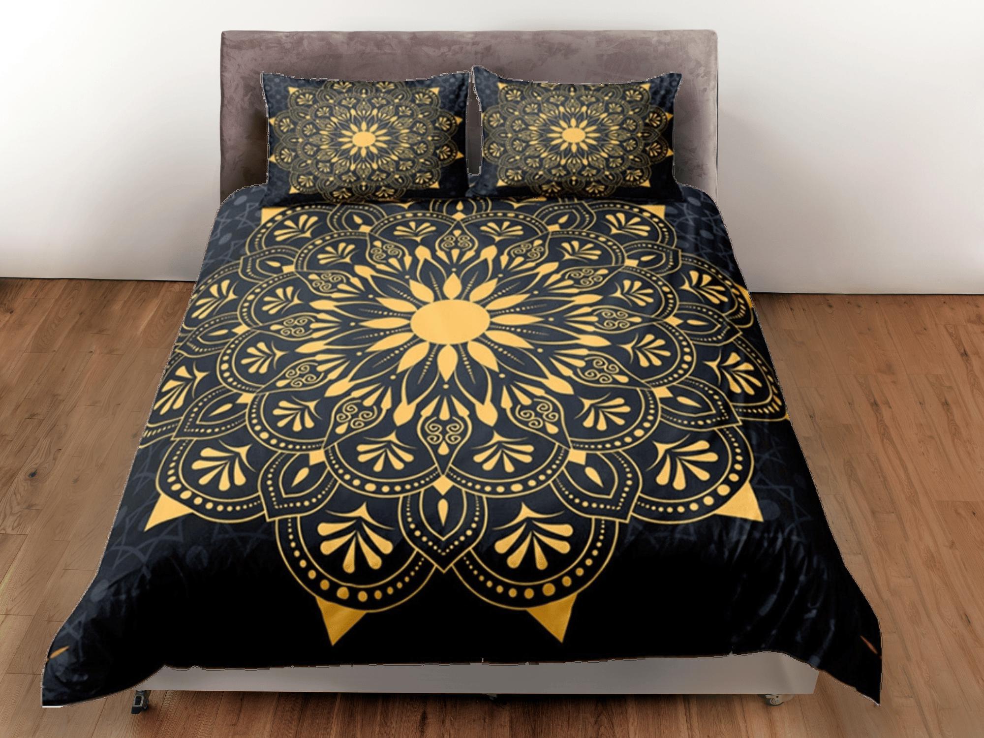 daintyduvet Mandala Bohemian Duvet Cover Set Black Bedspread, Dorm Bedding with Pillowcase