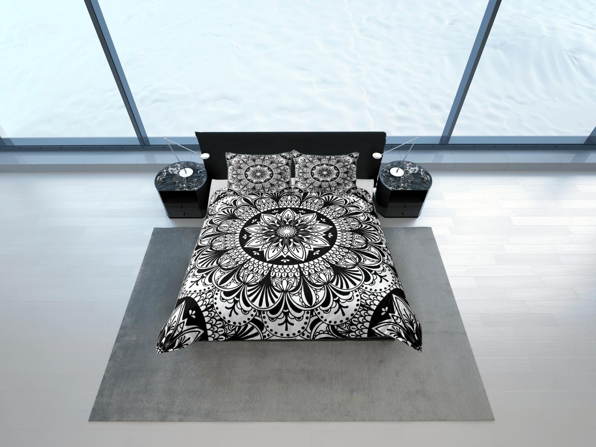 daintyduvet Mandala Bohemian Duvet Cover Set Black Bedspread, Dorm Bedding with Pillowcase