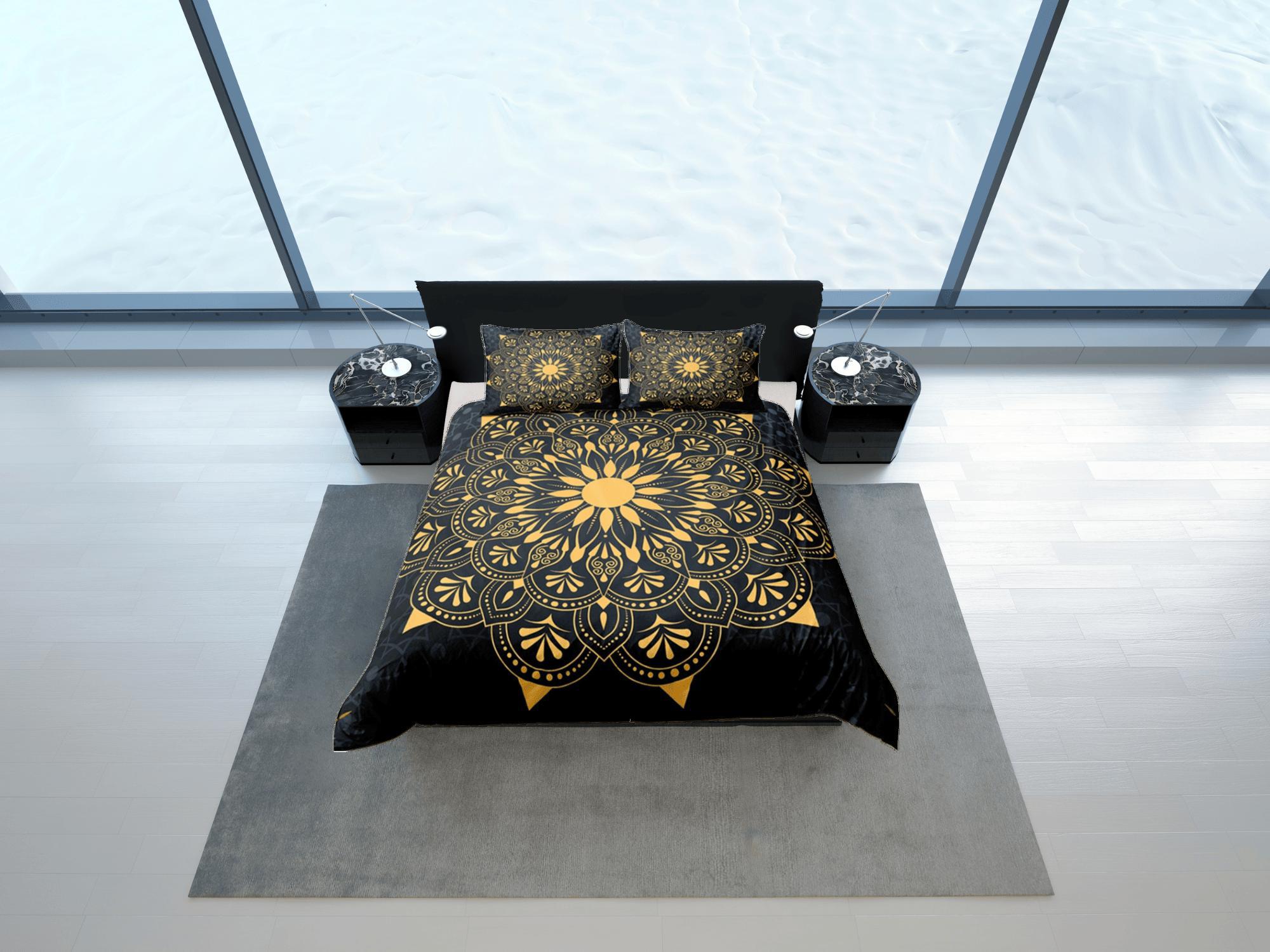 daintyduvet Mandala Bohemian Duvet Cover Set Black Bedspread, Dorm Bedding with Pillowcase