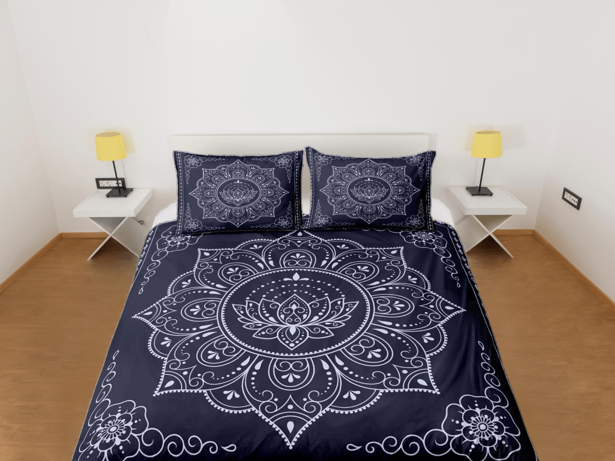 daintyduvet Mandala dark blue duvet cover boho bedding set full, queen, king, dorm bedding, aesthetic room decor indian bedspread maximalist decor