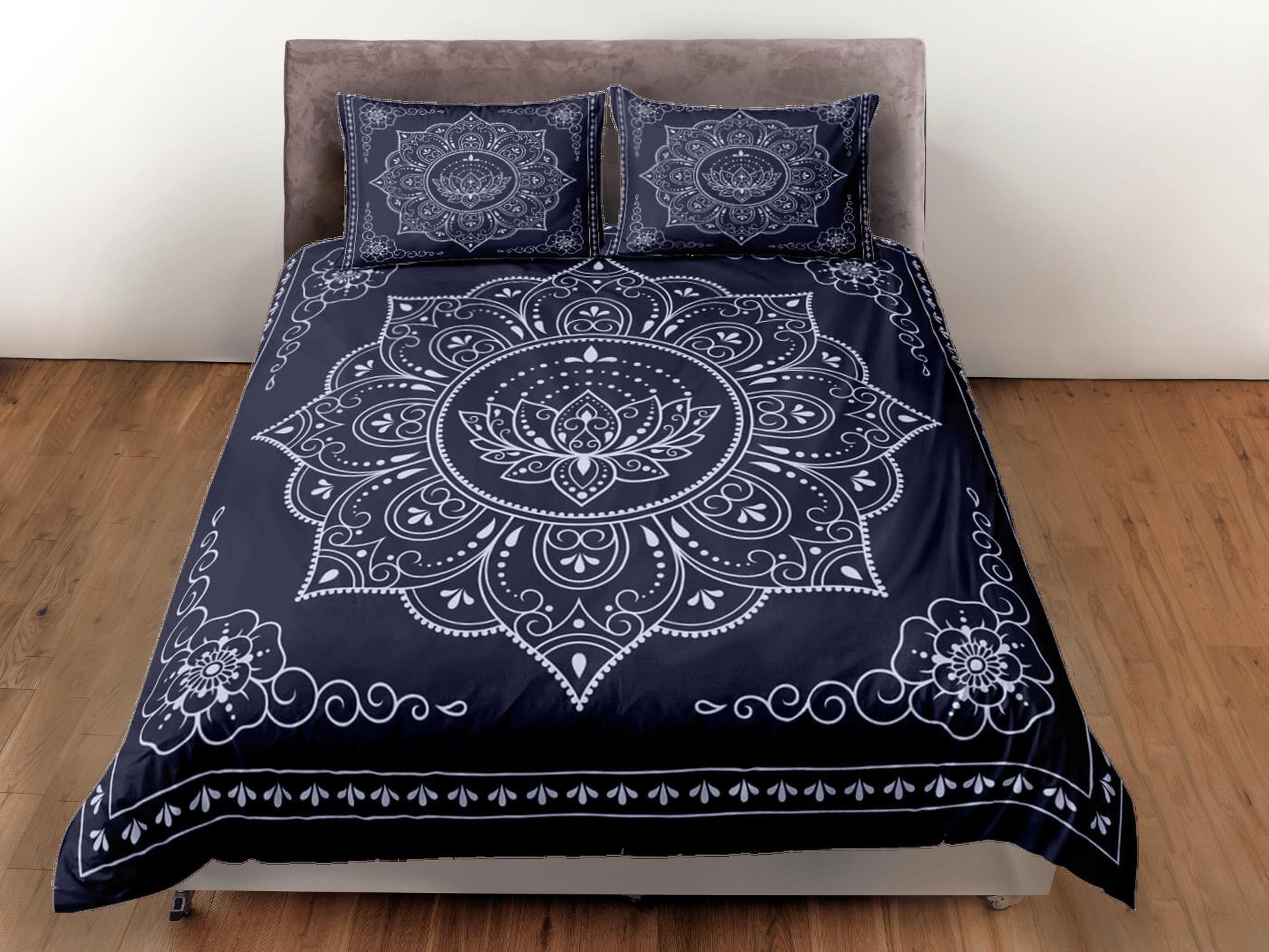 daintyduvet Mandala dark blue duvet cover boho bedding set full, queen, king, dorm bedding, aesthetic room decor indian bedspread maximalist decor