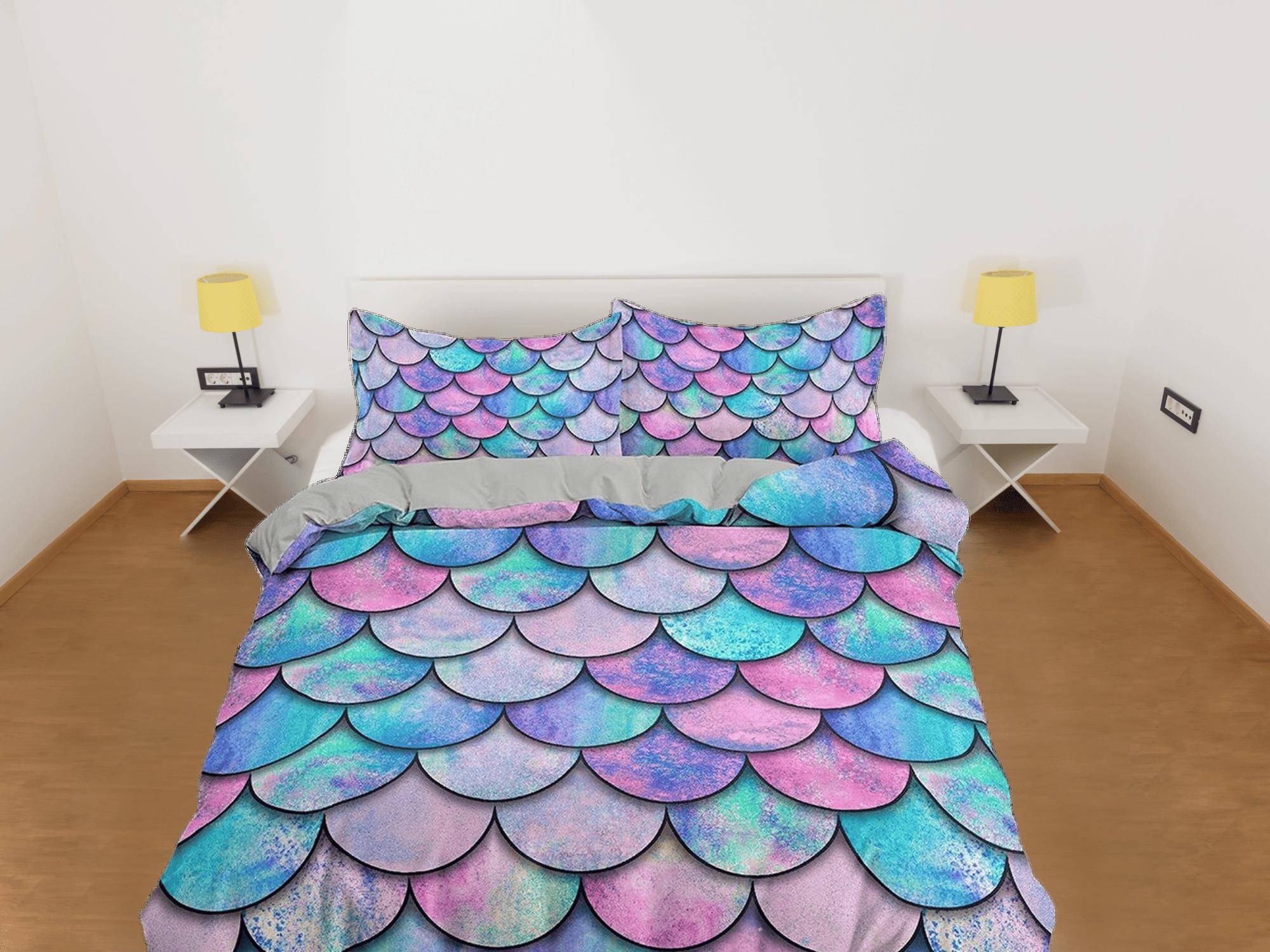 daintyduvet Mermaid Fish Scales Kids Duvet Cover Set, Colorful Toddler Bedding, Kids Bedroom, Cute Bedding, Duvet King Queen Full Twin Single