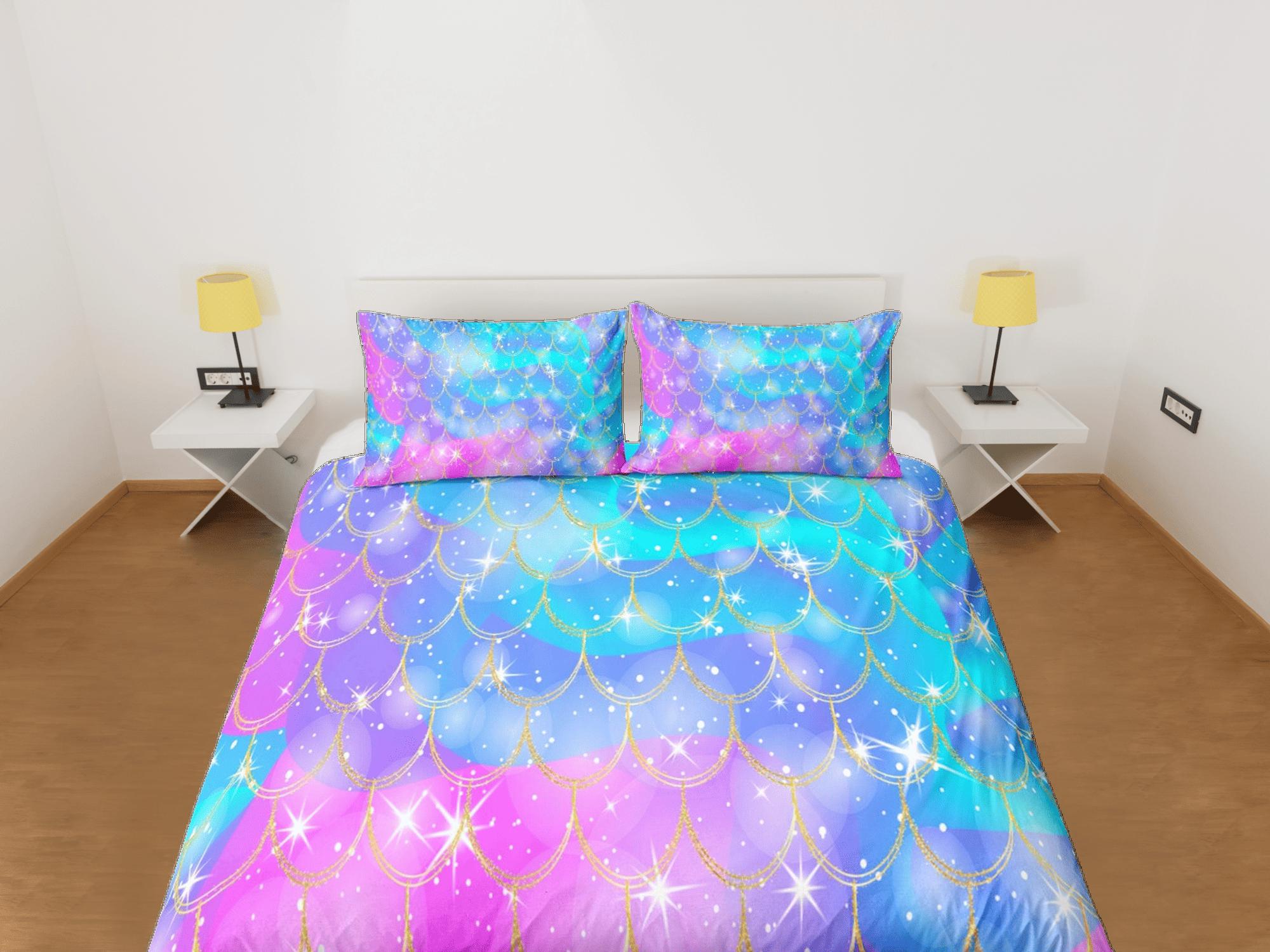 daintyduvet Mermaid Tail Duvet Cover Set, Pastel Rainbow Bedspread Dorm Bedding Set, Comforter Cover Twin, Kids Bedding
