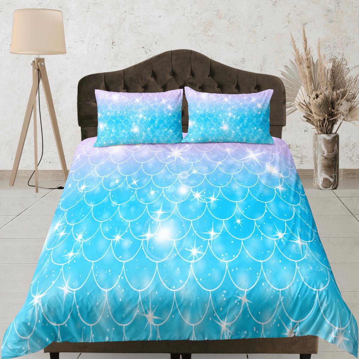 daintyduvet Mermaid Tail Duvet Cover Set, Pastel Rainbow Blanket Dorm Bedding Set, Comforter Cover Kids Bedding