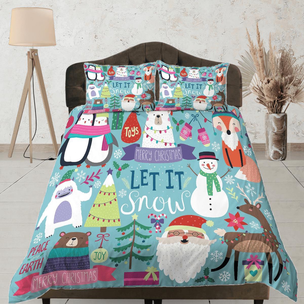 daintyduvet Merry Christmas Duvet Cover Set and Pillows Winter Dorm Bedding Comforter Cover Christmas Gift