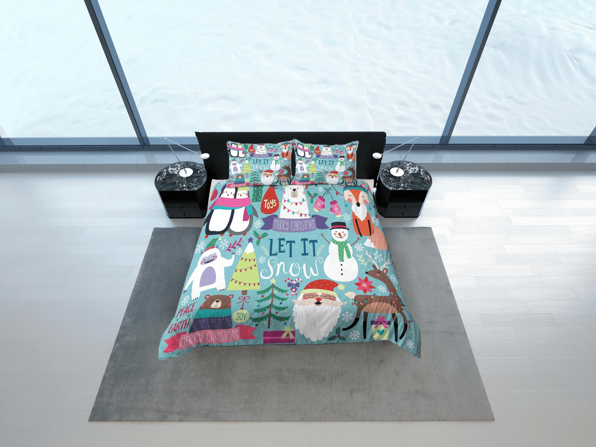 daintyduvet Merry Christmas Duvet Cover Set and Pillows Winter Dorm Bedding Comforter Cover Christmas Gift