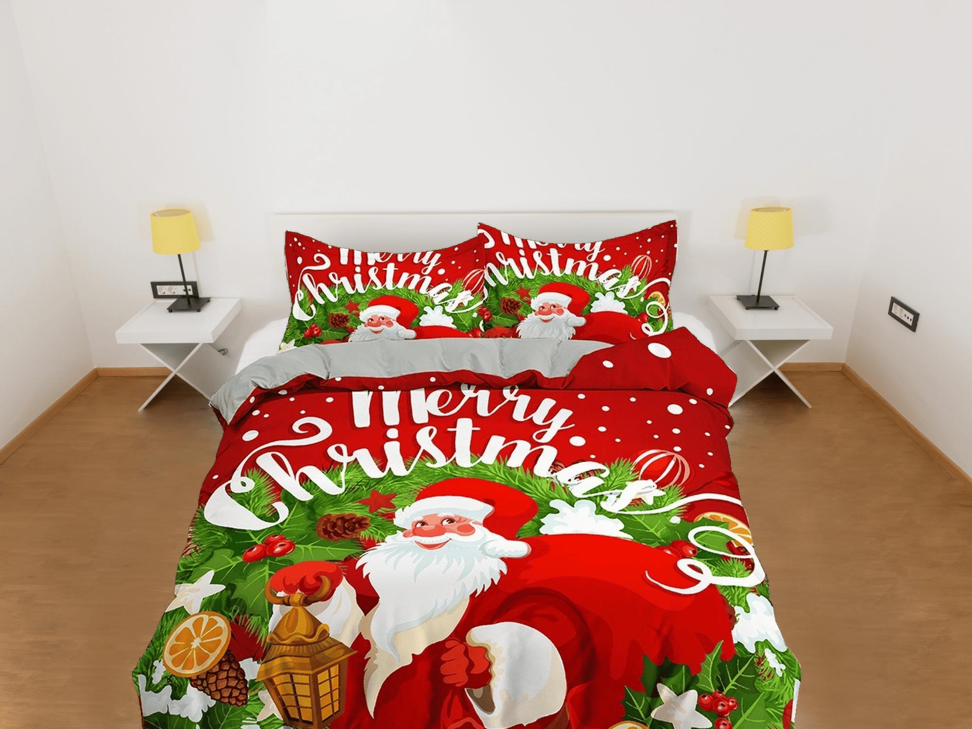 daintyduvet Merry Christmas Santa Claus bedding & pillowcase holiday gift red duvet cover king queen twin toddler bedding baby Christmas farmhouse decor