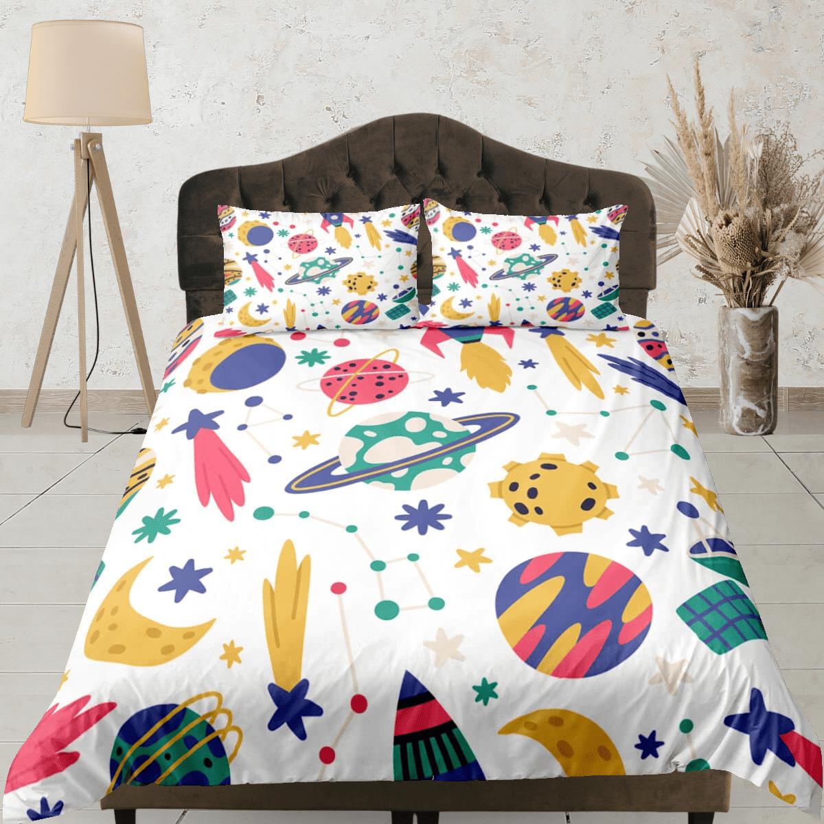 daintyduvet Meteor and moon duvet cover set for kids, galaxy bedding set full, king, queen, astronomy science dorm bedding, toddler bedding aesthetic