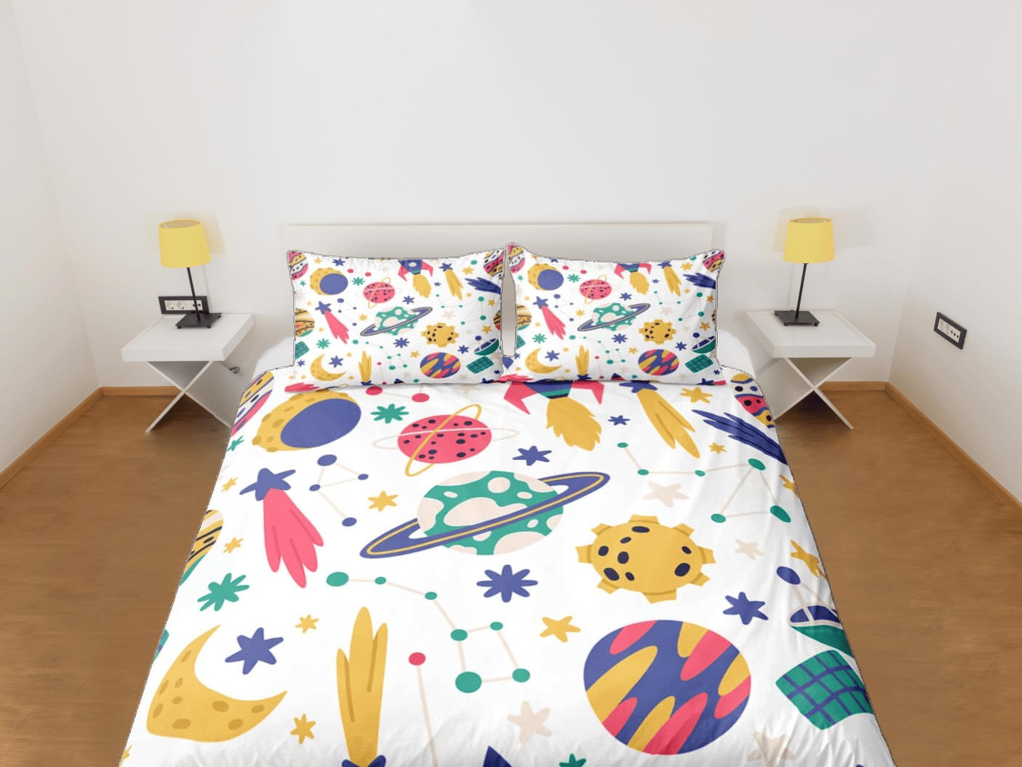 daintyduvet Meteor and moon duvet cover set for kids, galaxy bedding set full, king, queen, astronomy science dorm bedding, toddler bedding aesthetic