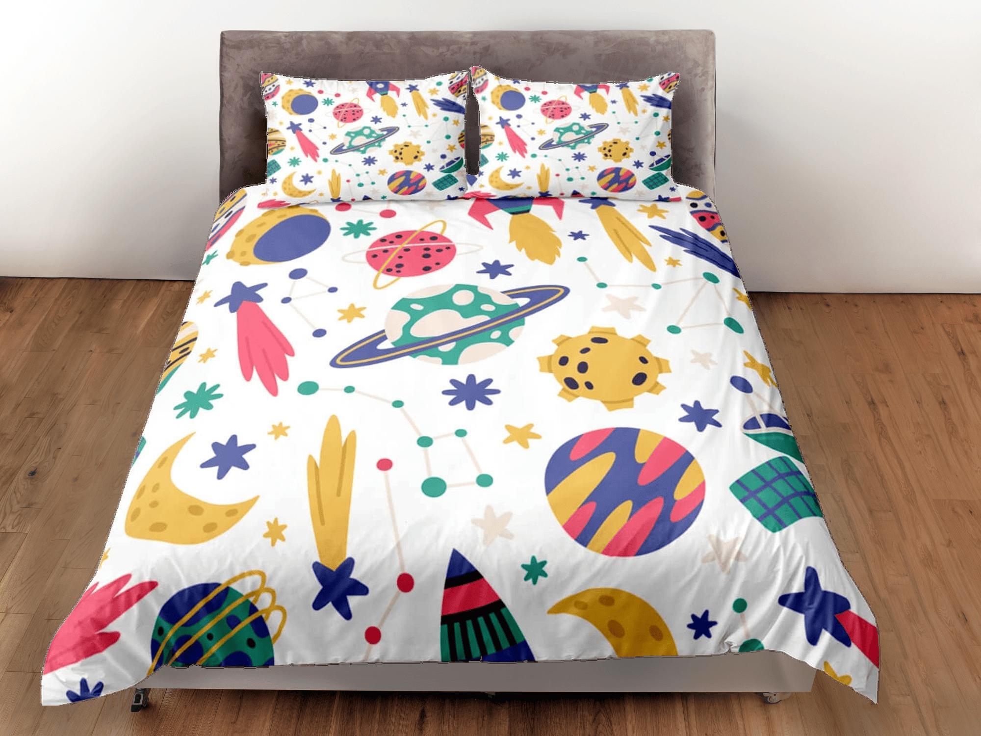 daintyduvet Meteor and moon duvet cover set for kids, galaxy bedding set full, king, queen, astronomy science dorm bedding, toddler bedding aesthetic