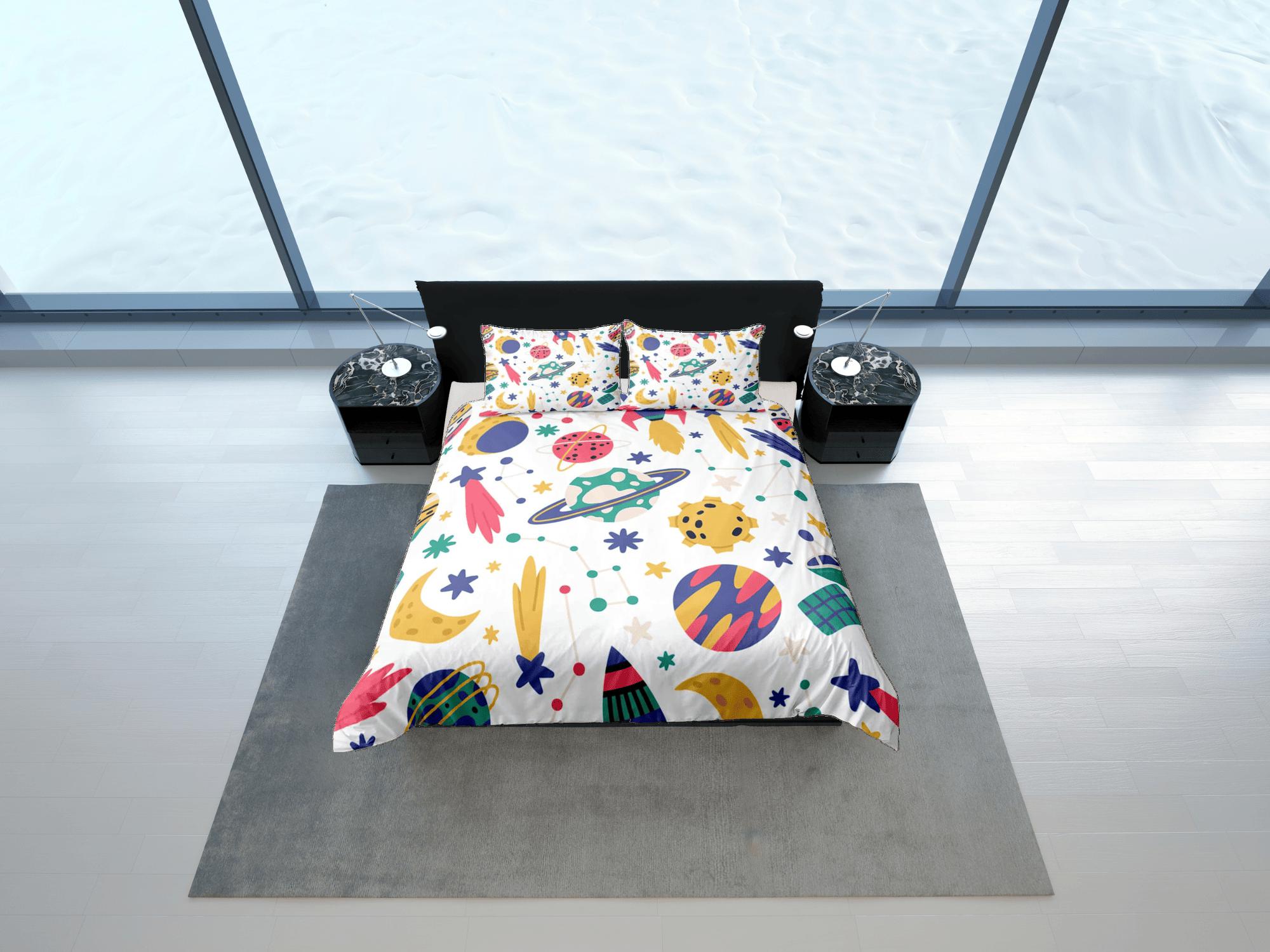 daintyduvet Meteor and moon duvet cover set for kids, galaxy bedding set full, king, queen, astronomy science dorm bedding, toddler bedding aesthetic