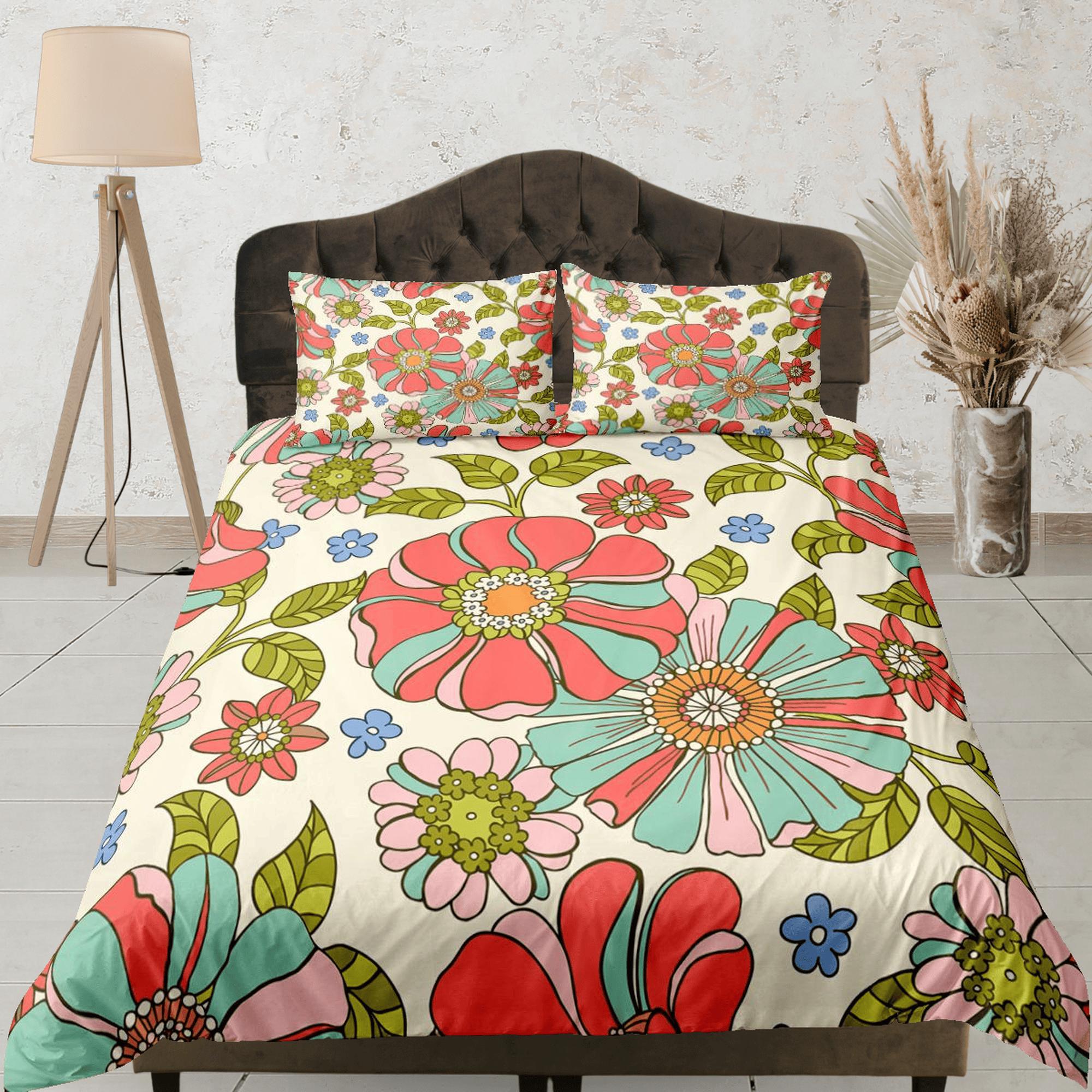 daintyduvet Mid century modern bedding colorful floral duvet cover colorful retro bedding, vintage style boho chic bedspread daisy shabby chic bedding