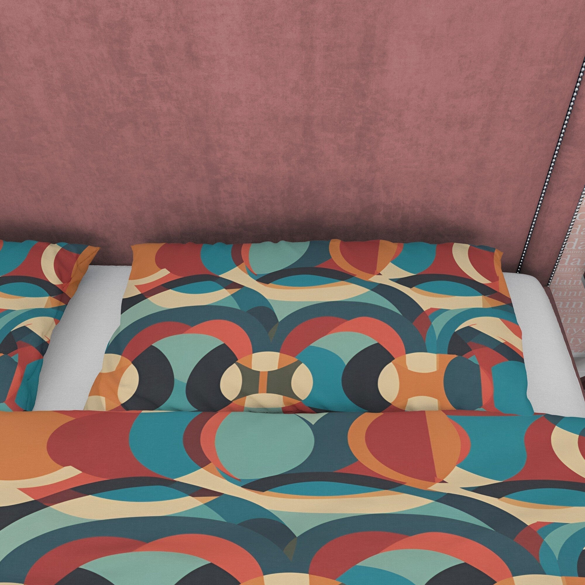 Mid Century Modern Geometric Duvet Cover, Retro Bedding Set, Colorful Circle Pattern Quilt Cover, Round Green Bedspread, Zipper Bedding