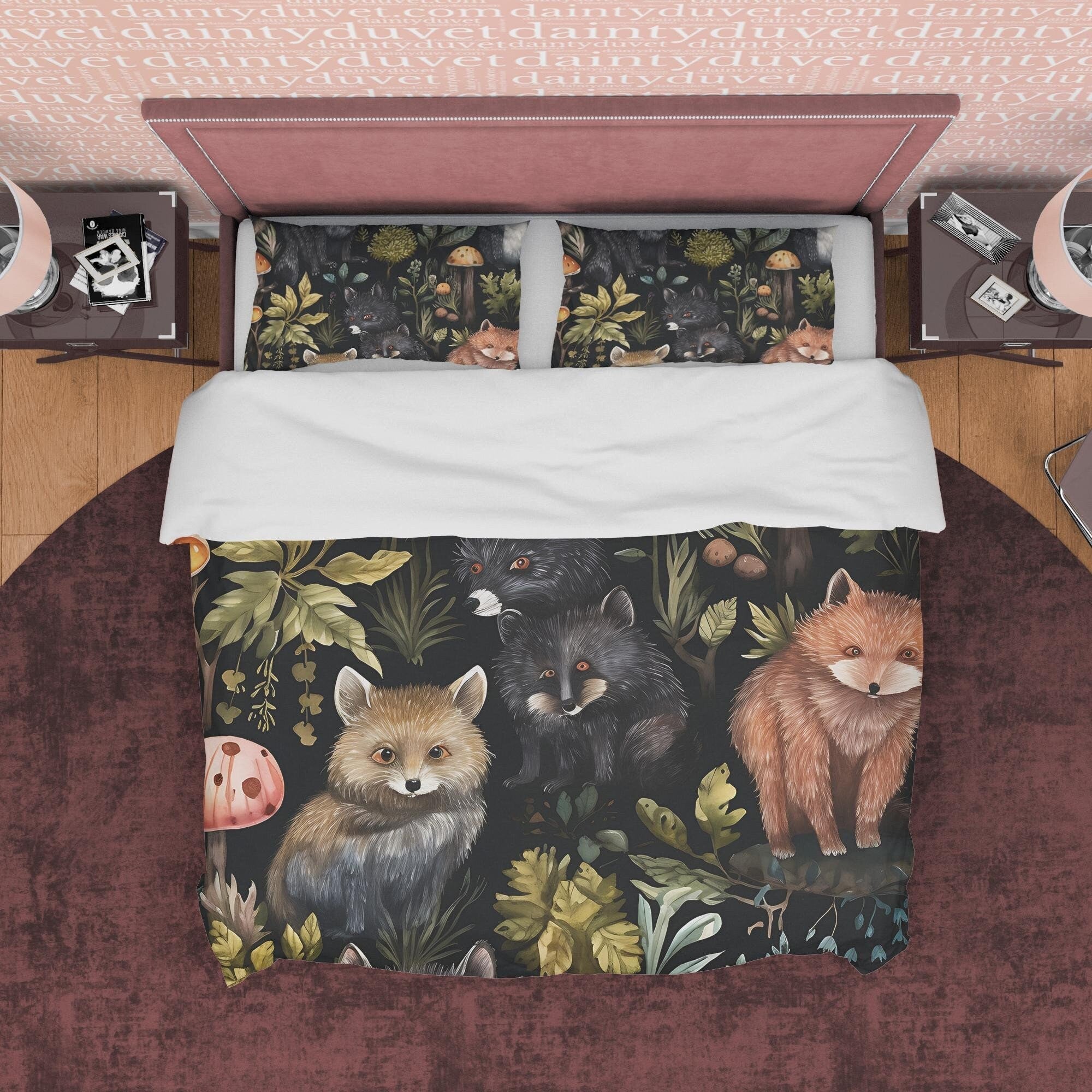 Midnight Cat Duvet Cover Set, Scary Haunted Forest Aesthetic Zipper Bedding, Halloween Room Decor, Spooky Dark Night Blanket Cover