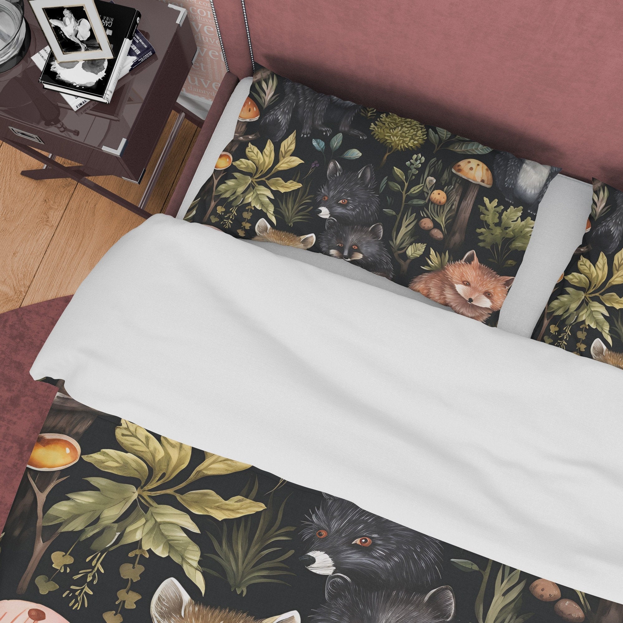 Midnight Cat Duvet Cover Set, Scary Haunted Forest Aesthetic Zipper Bedding, Halloween Room Decor, Spooky Dark Night Blanket Cover