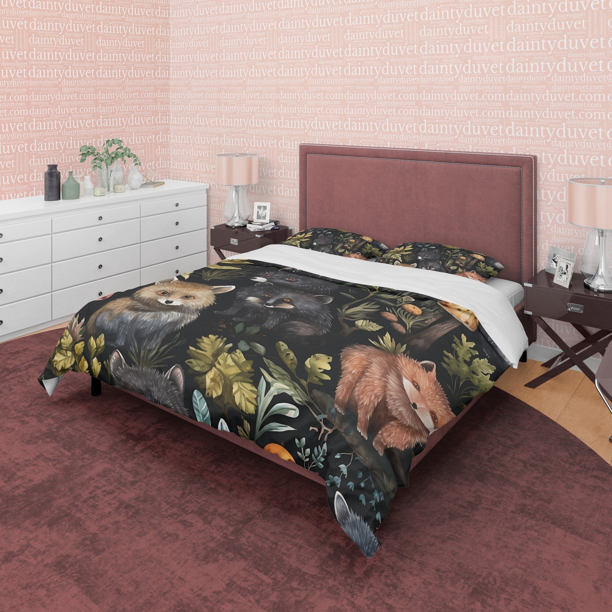 Midnight Cat Duvet Cover Set, Scary Haunted Forest Aesthetic Zipper Bedding, Halloween Room Decor, Spooky Dark Night Blanket Cover