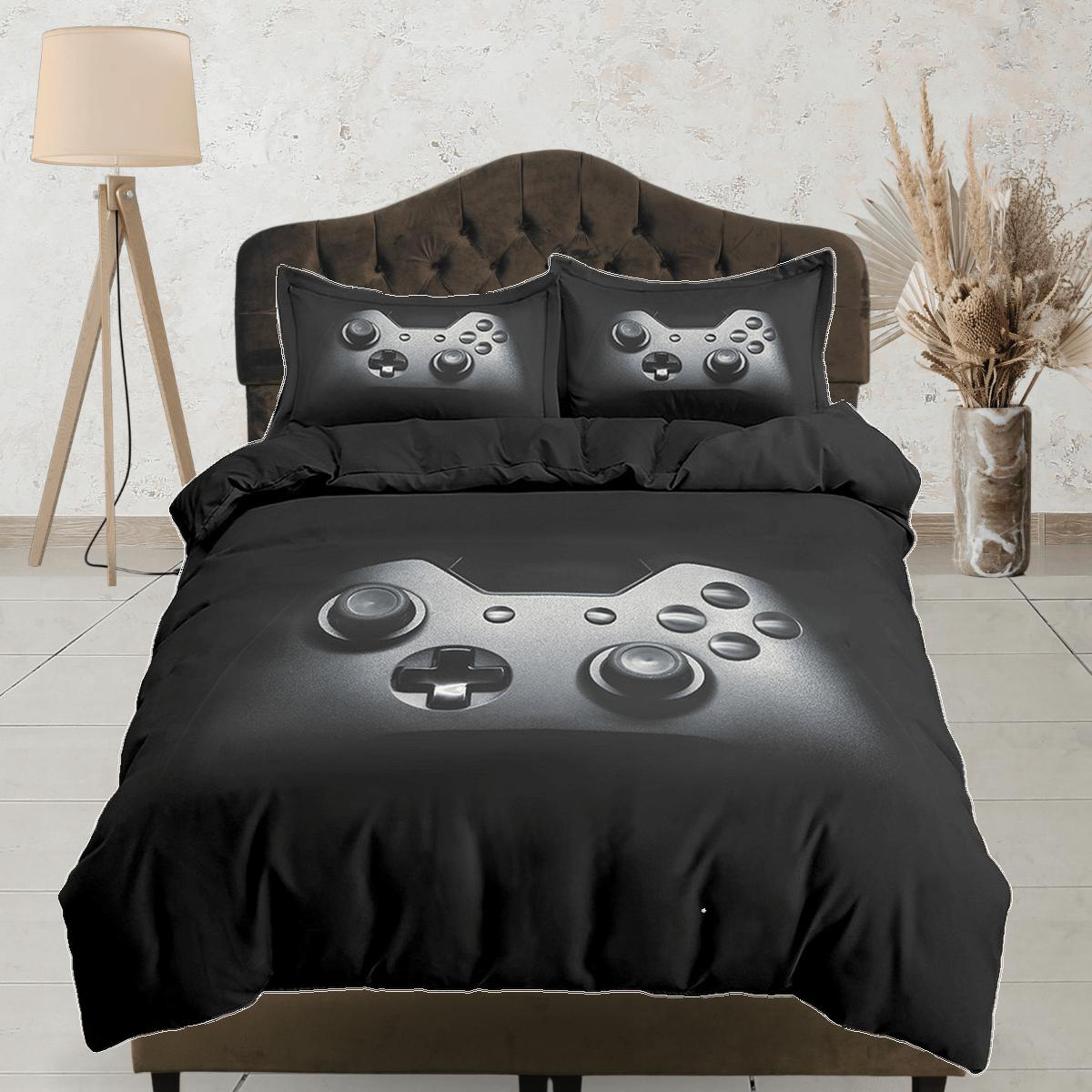 daintyduvet Minimalist gamer bedding black duvet cover, video gamer boyfriend gift bedding set full king queen twin, boys bedroom, college dorm bedding