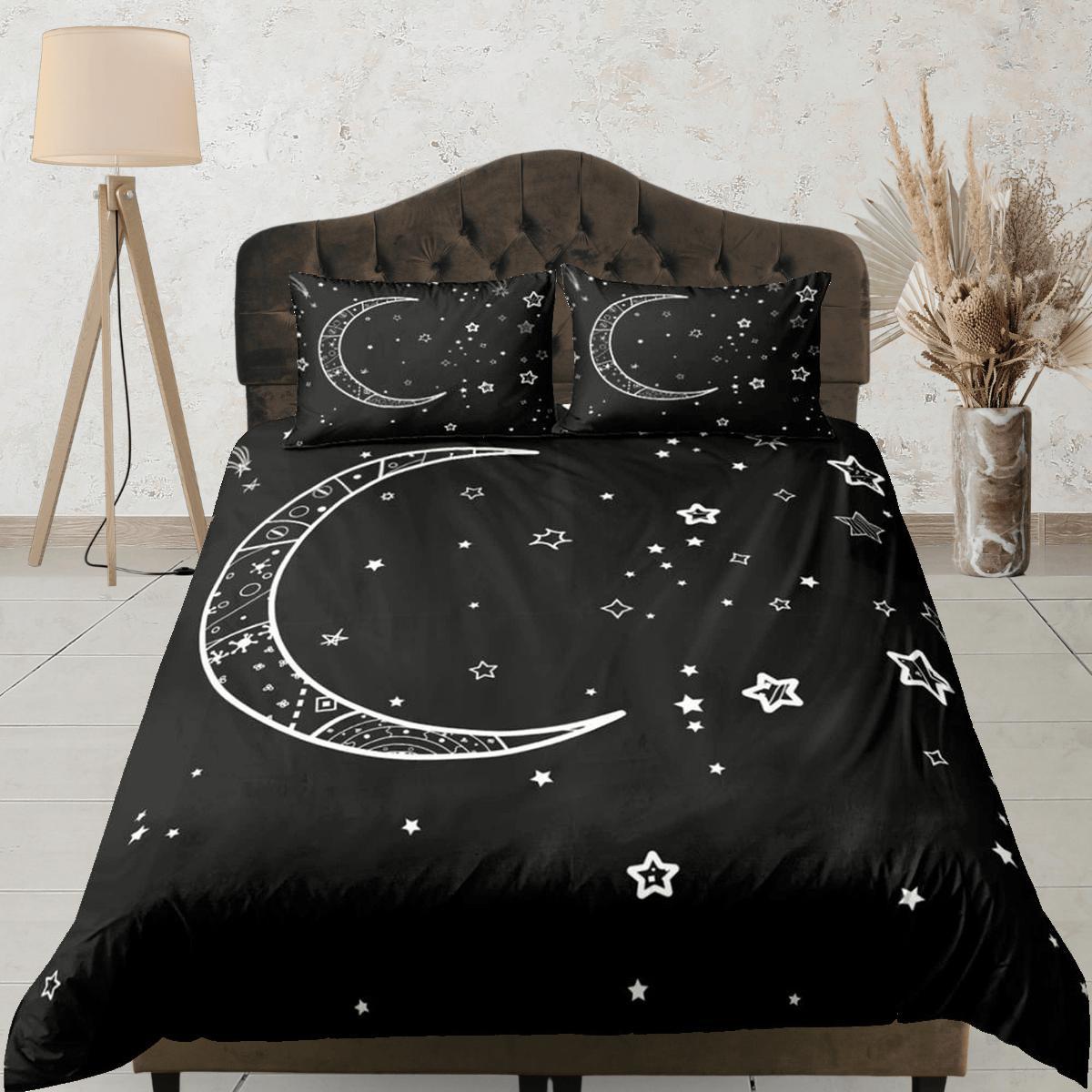 daintyduvet Minimalist Moon Stars Galaxy Duvet Cover Set Bedspread, Dorm Bedding & Pillowcase