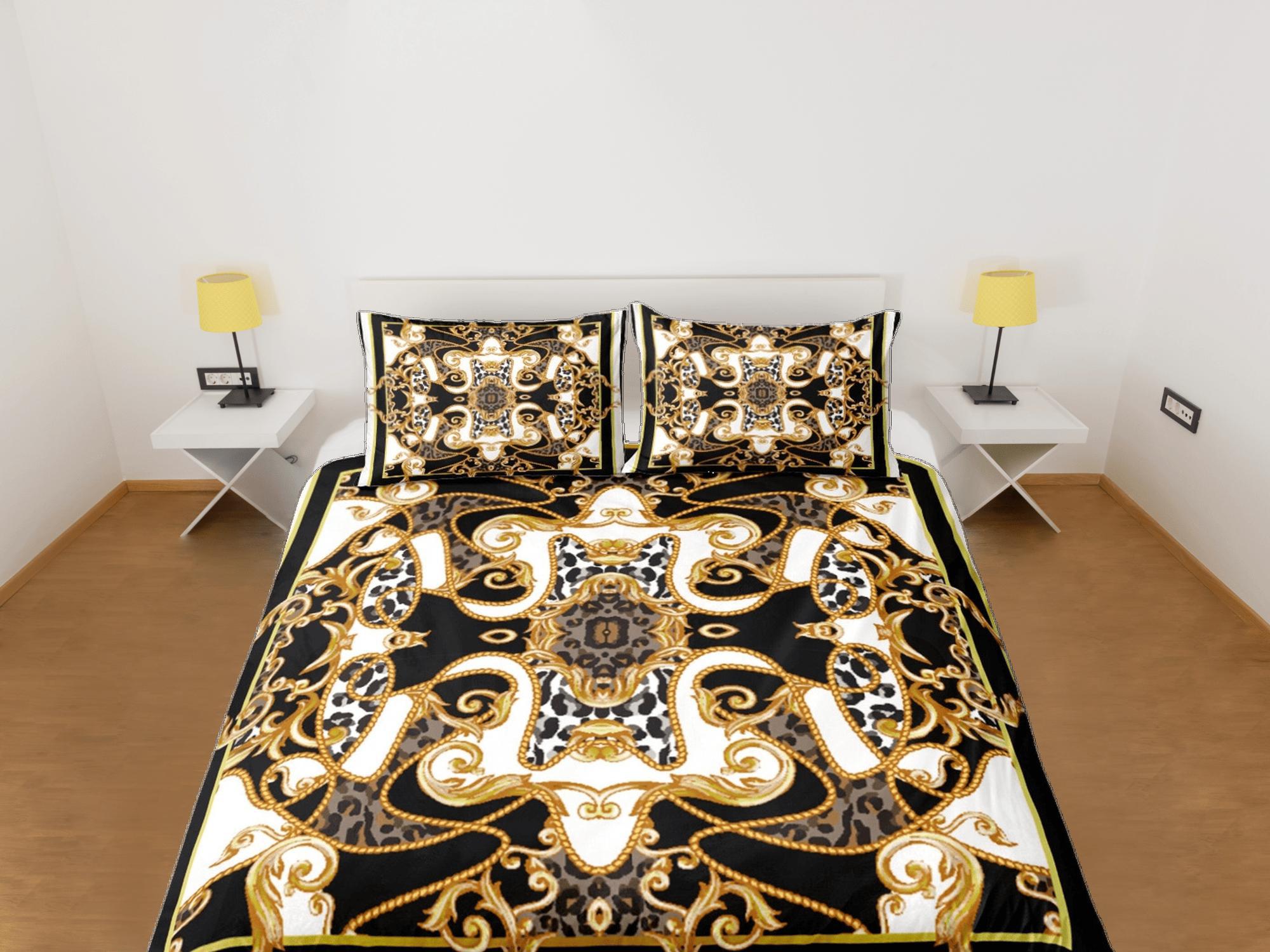 daintyduvet Mixed Baroque Gold Black & White Luxury Duvet Cover Set Aesthetic Bedding Set Full Victorian Decor, King Duvet Cover Queen Duvet