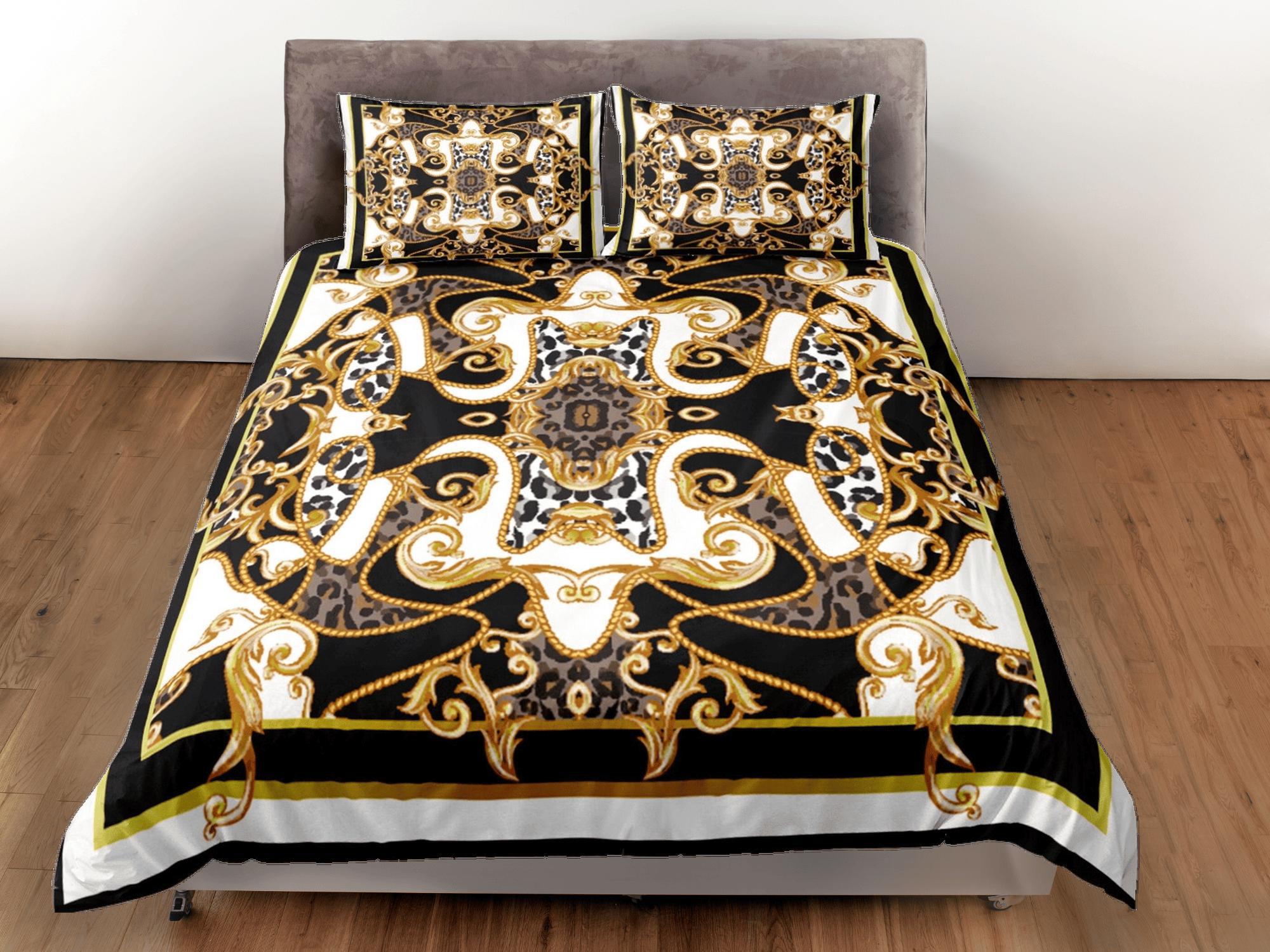 daintyduvet Mixed Baroque Gold Black & White Luxury Duvet Cover Set Aesthetic Bedding Set Full Victorian Decor, King Duvet Cover Queen Duvet