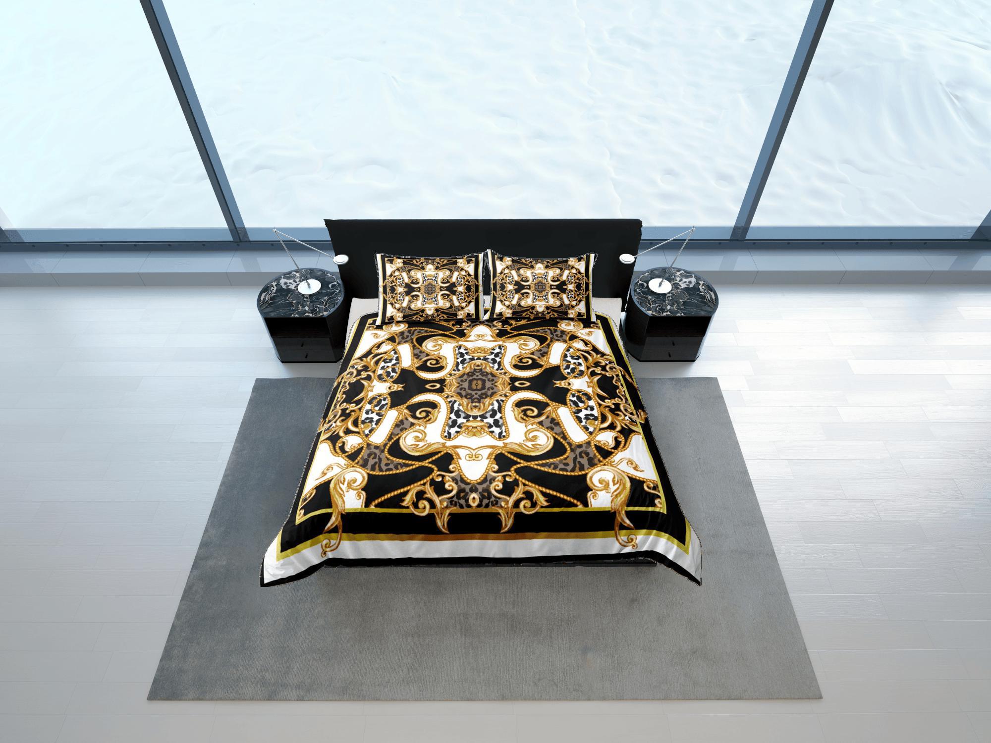 daintyduvet Mixed Baroque Gold Black & White Luxury Duvet Cover Set Aesthetic Bedding Set Full Victorian Decor, King Duvet Cover Queen Duvet