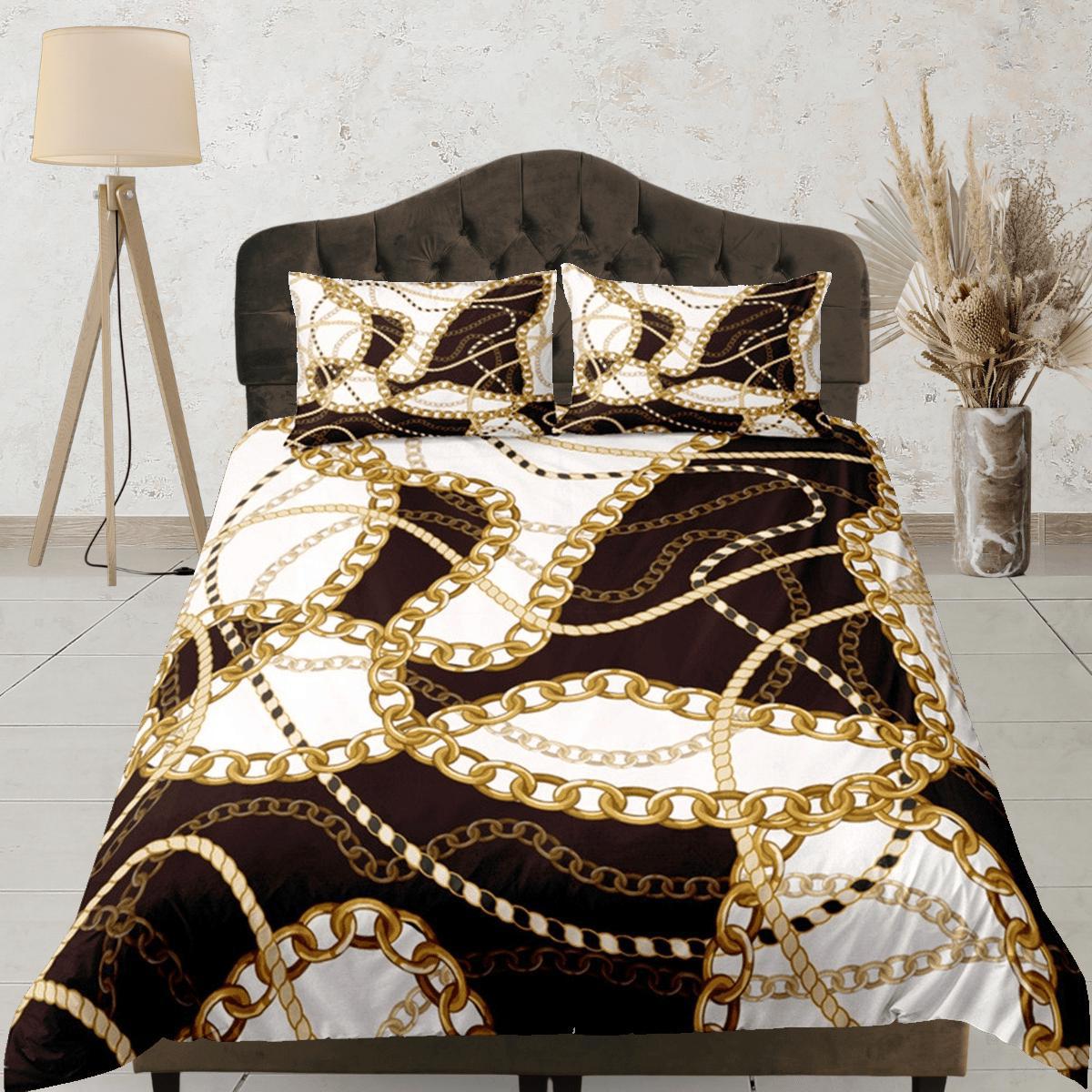daintyduvet Mixed Baroque Gold Chains Luxury Duvet Cover Set Aesthetic Bedding Set Full Victorian Decor, King Duvet Cover Queen Duvet