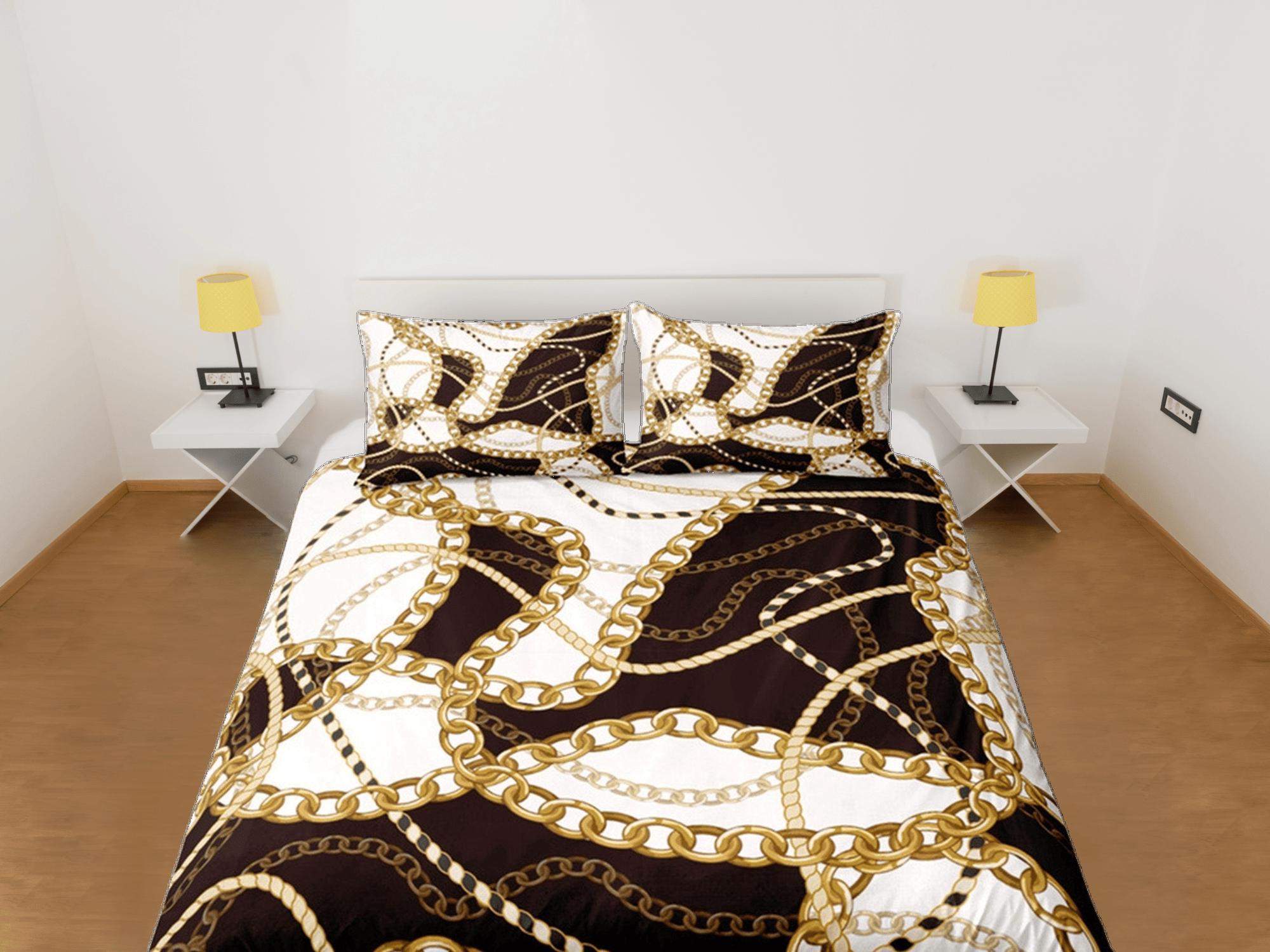 daintyduvet Mixed Baroque Gold Chains Luxury Duvet Cover Set Aesthetic Bedding Set Full Victorian Decor, King Duvet Cover Queen Duvet