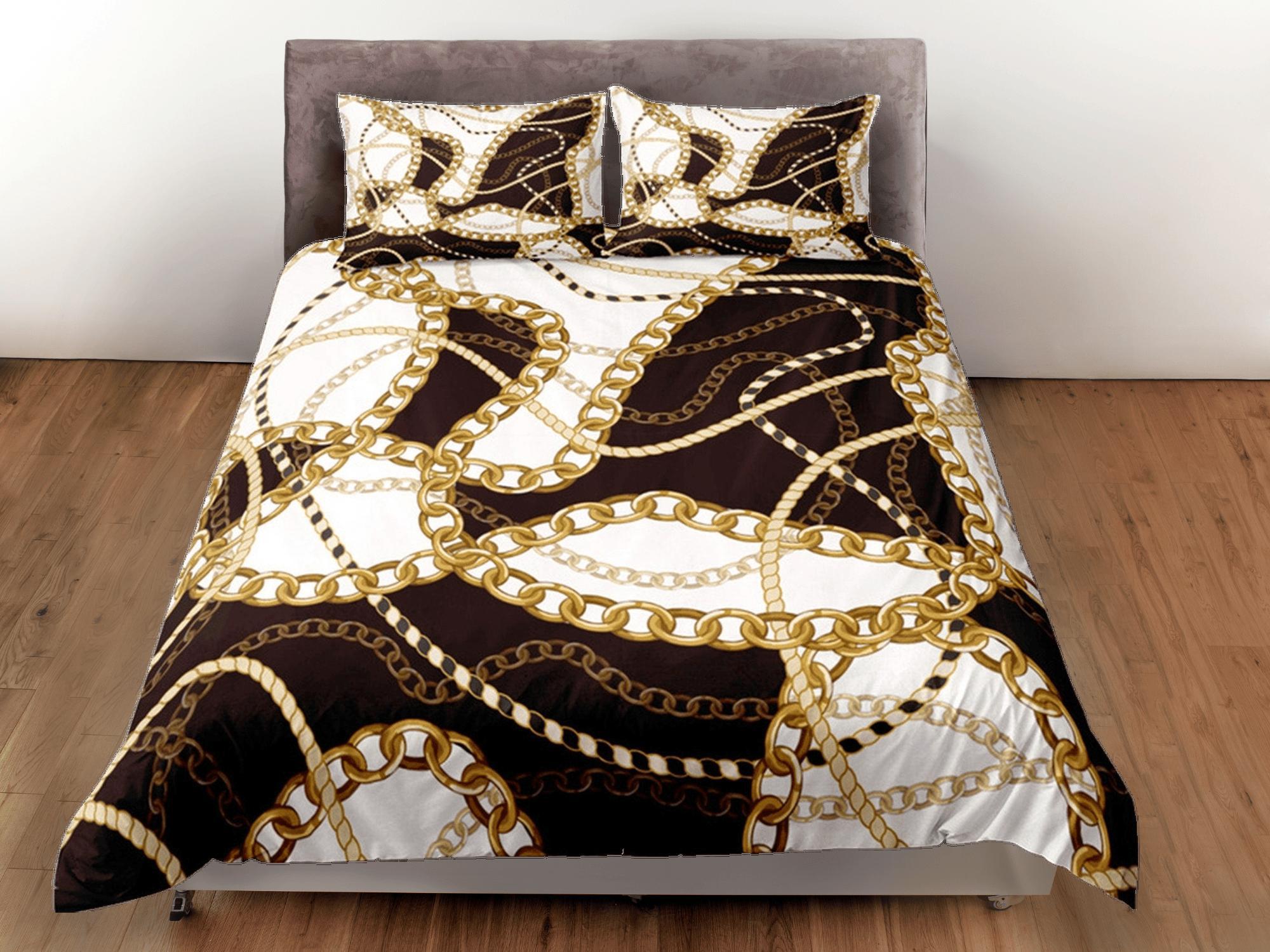daintyduvet Mixed Baroque Gold Chains Luxury Duvet Cover Set Aesthetic Bedding Set Full Victorian Decor, King Duvet Cover Queen Duvet