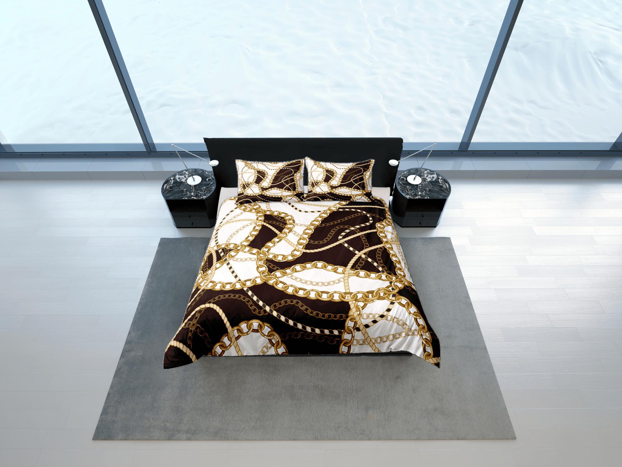 daintyduvet Mixed Baroque Gold Chains Luxury Duvet Cover Set Aesthetic Bedding Set Full Victorian Decor, King Duvet Cover Queen Duvet