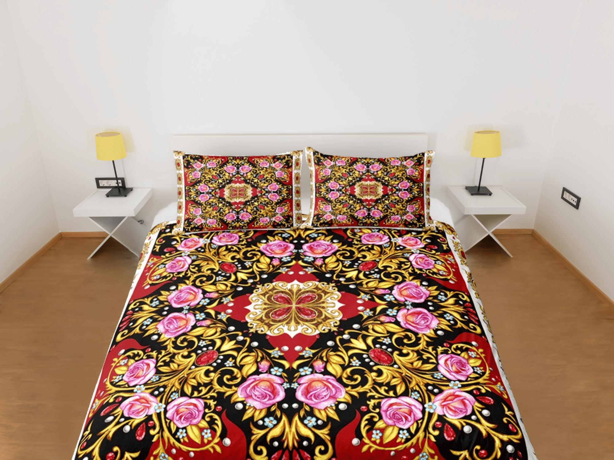 daintyduvet Mixed Baroque Gold Luxury Duvet Cover Set Aesthetic Bedding Set Full Victorian Decor, Colorful Bedspread