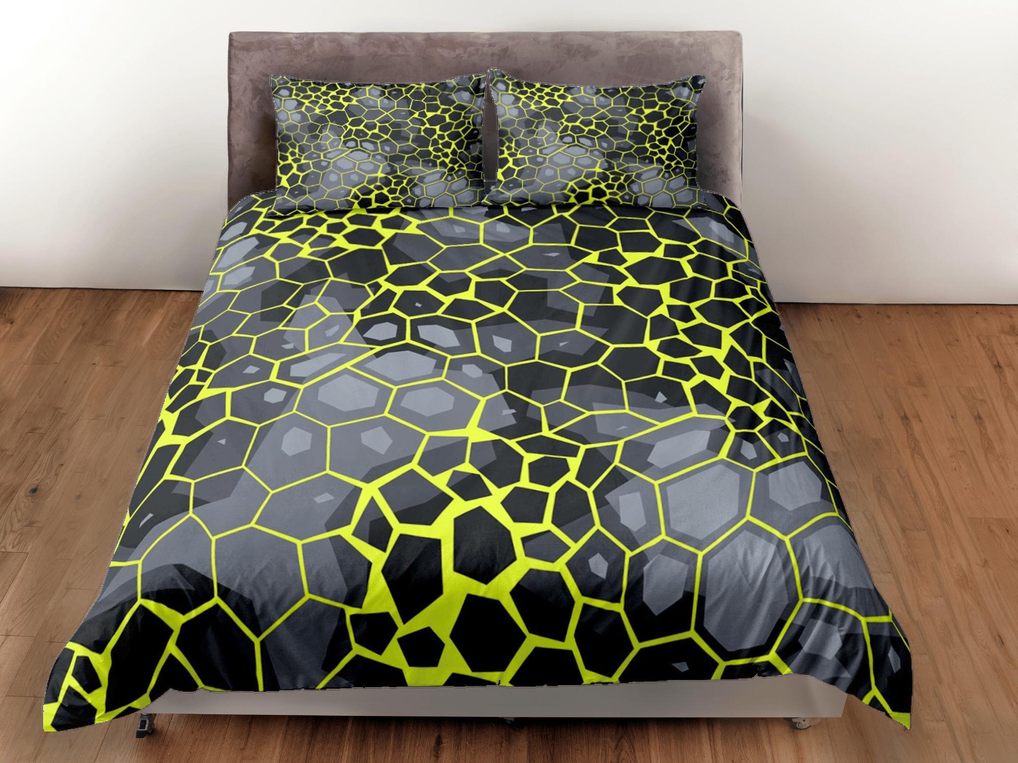 daintyduvet Modern Geometric Neon Green Duvet Cover Colorful Dorm Bedding Set Full Abstract Design King Duvet Cover Queen Duvet Bedspread