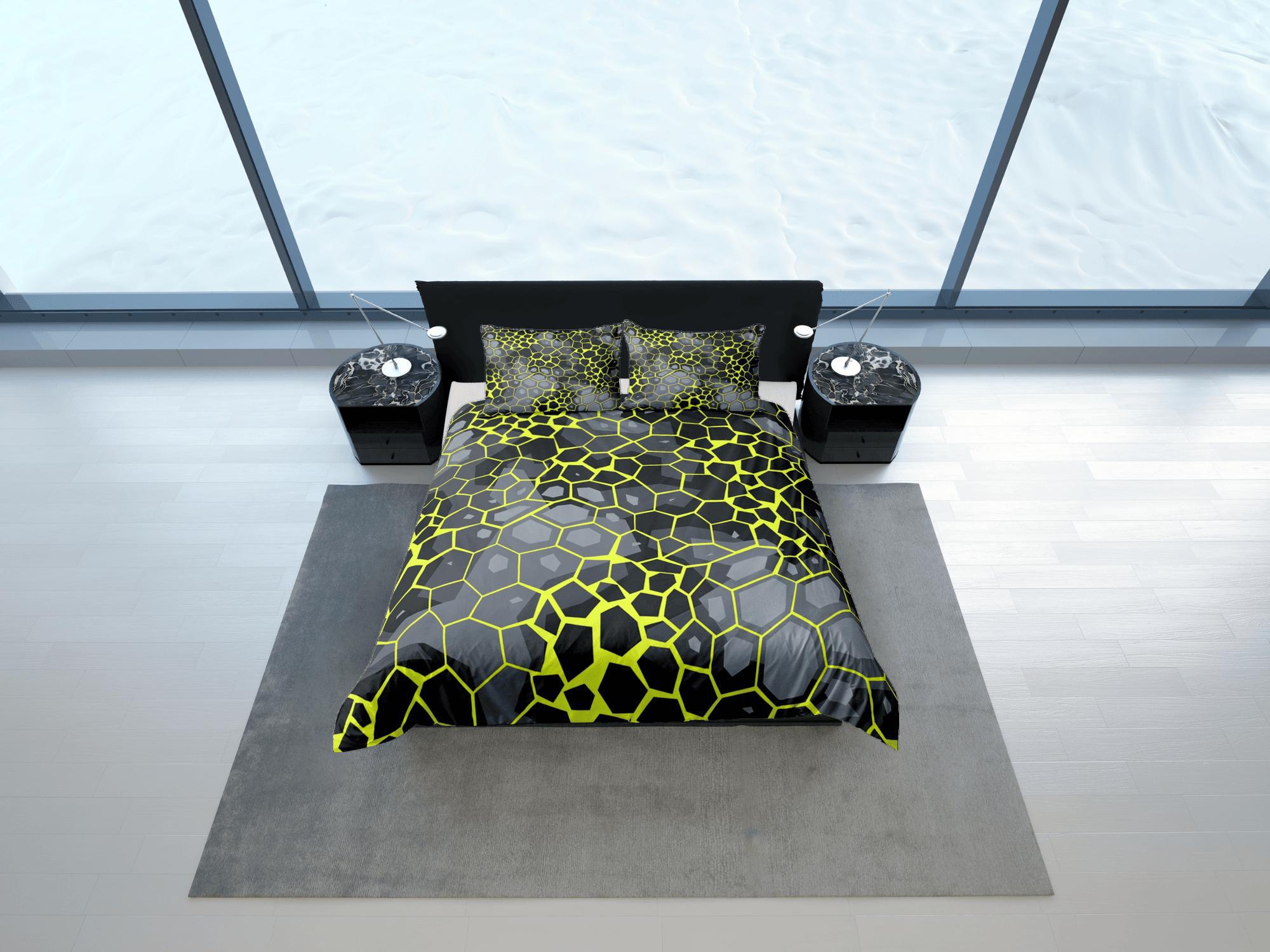 daintyduvet Modern Geometric Neon Green Duvet Cover Colorful Dorm Bedding Set Full Abstract Design King Duvet Cover Queen Duvet Bedspread