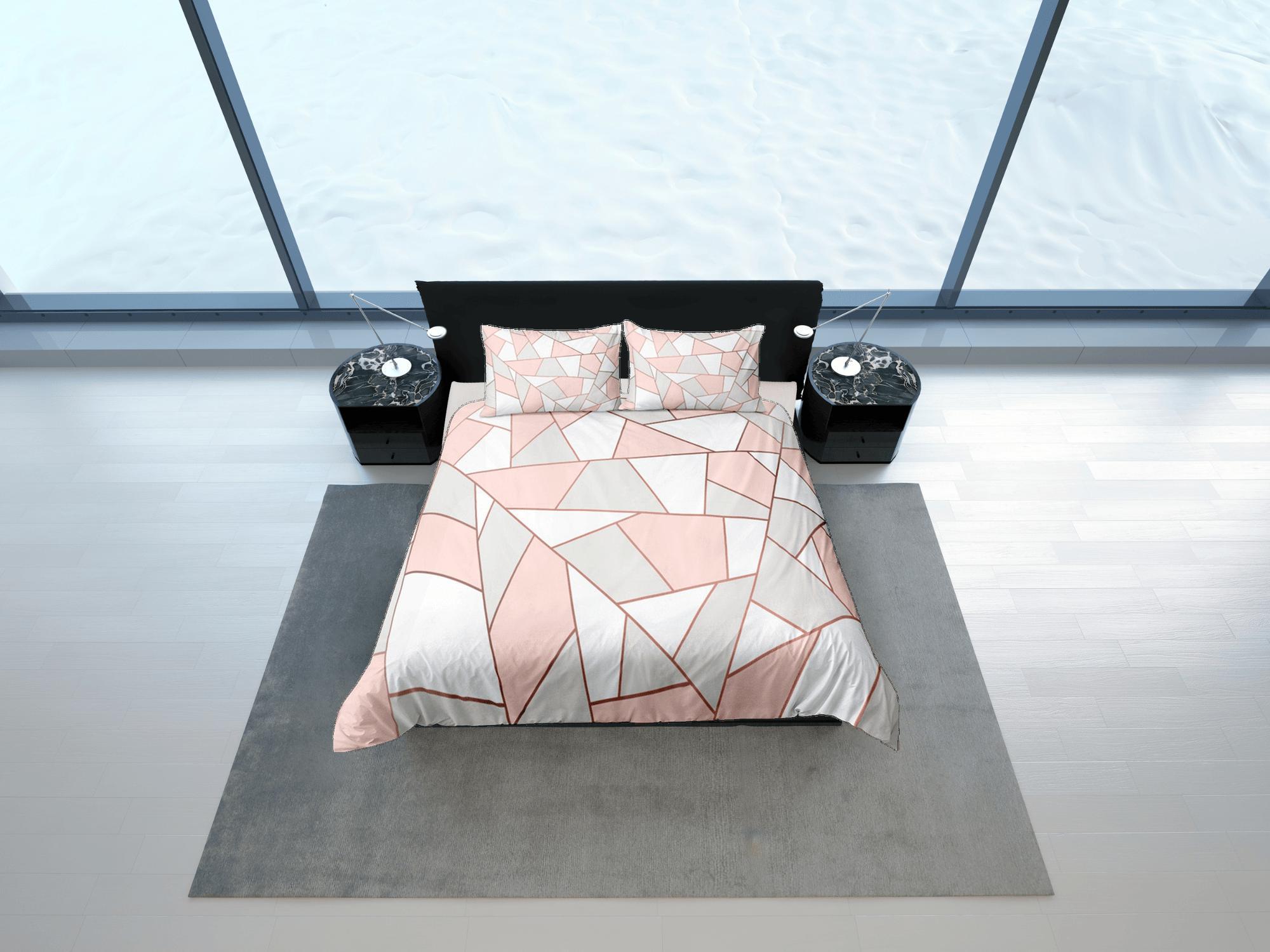 daintyduvet Modern Geometric Pink Grey Duvet Cover Colorful Dorm Bedding Set Full Abstract Design King Duvet Cover Queen Duvet Bedspread