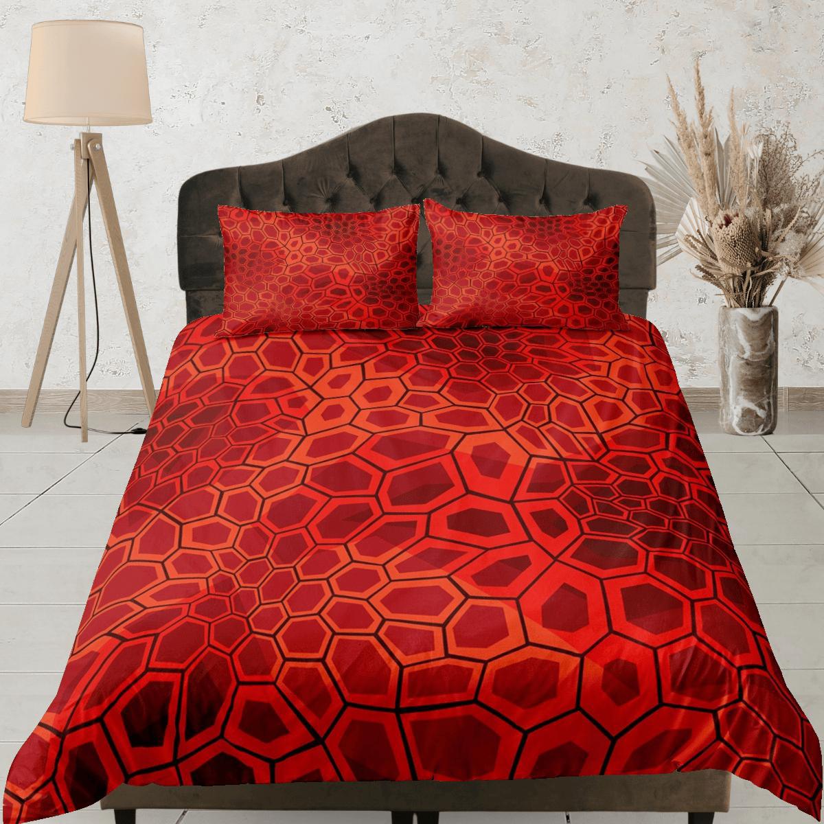daintyduvet Modern Geometric Red Duvet Cover Colorful Dorm Bedding Set Full Abstract Design Bedspread