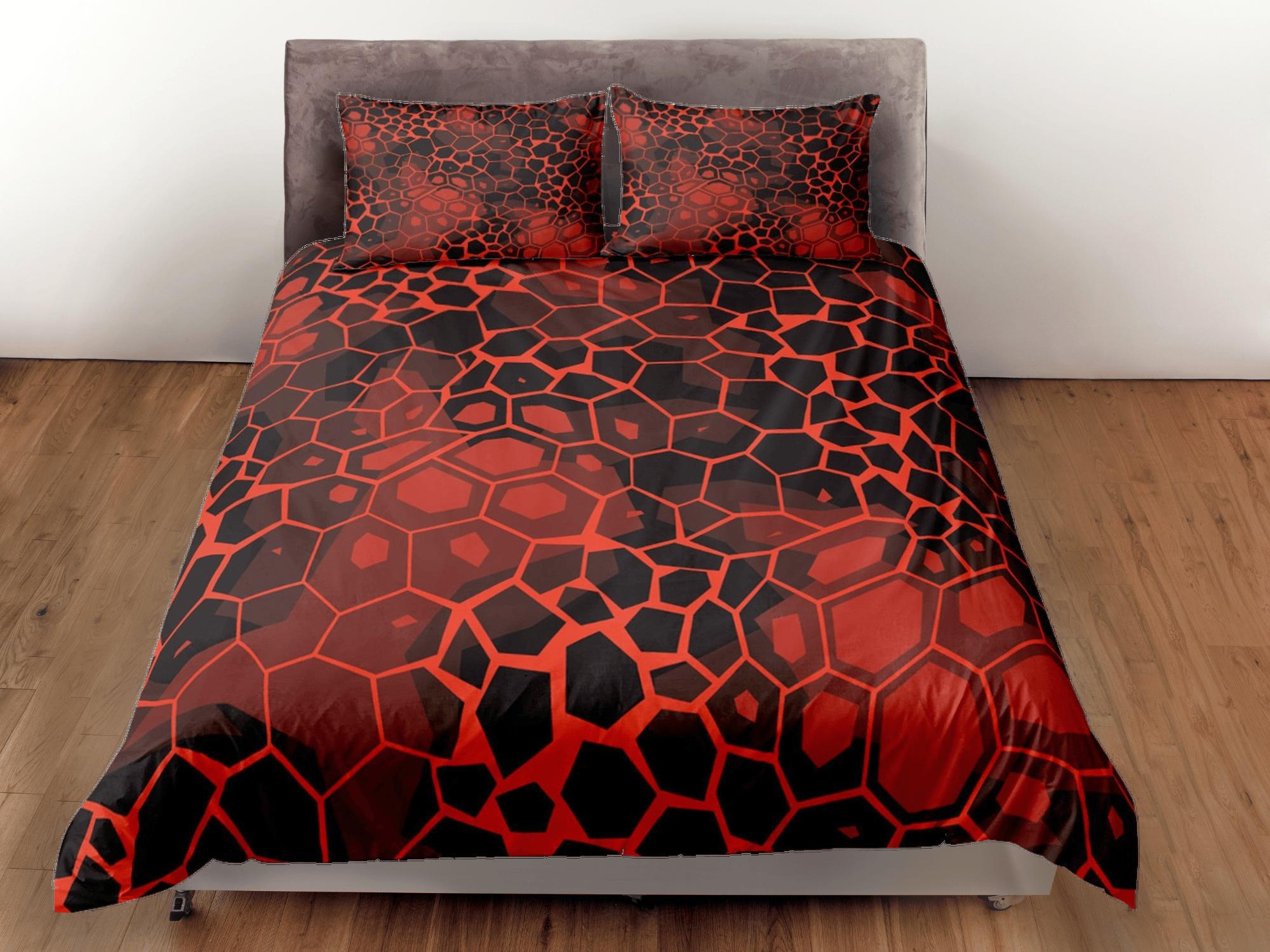 daintyduvet Modern Geometric Red Duvet Cover Colorful Dorm Bedding Set Full Abstract Design Bedspread