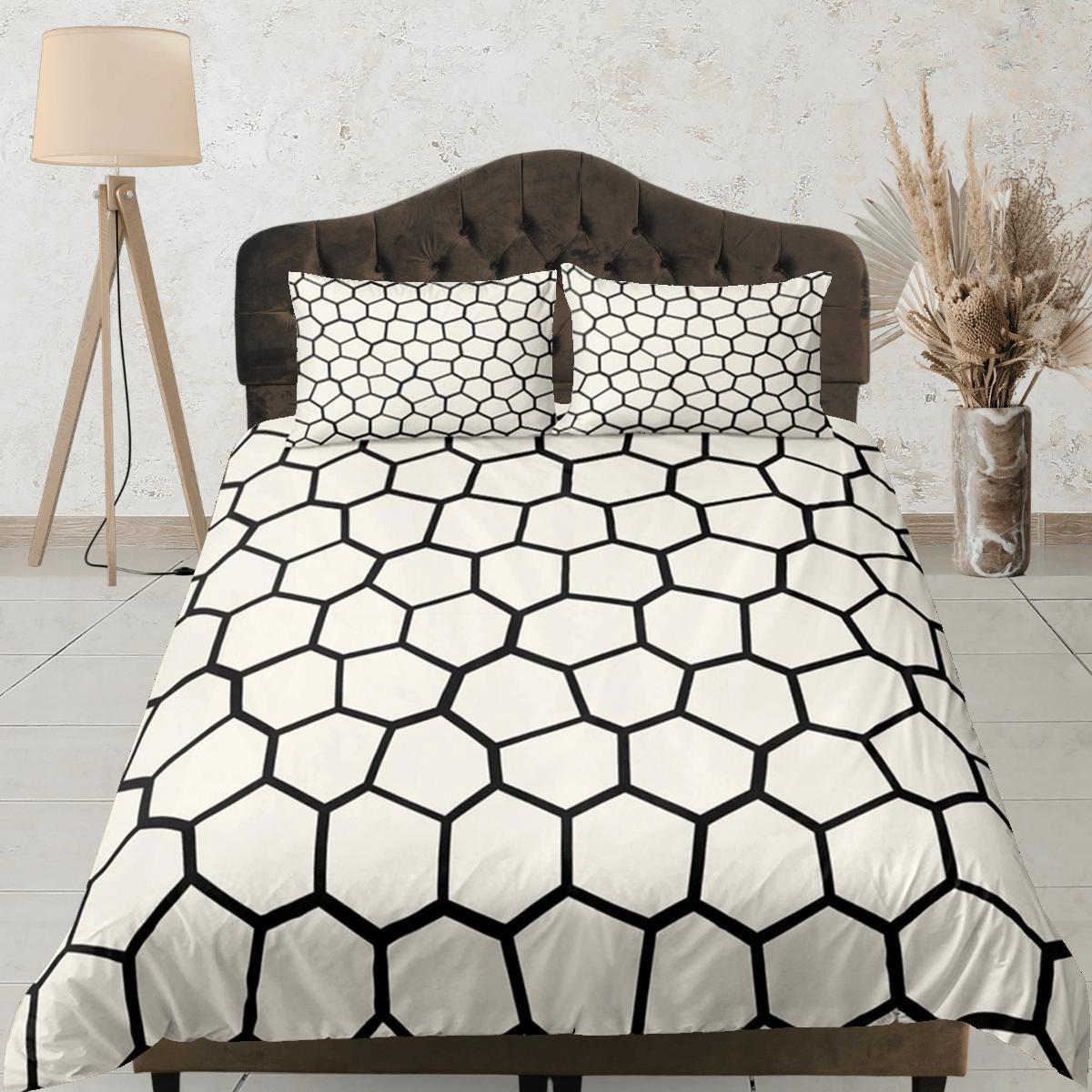 daintyduvet Modern Polygon Duvet Cover White Dorm Bedding Set Full Abstract Design Bedspread