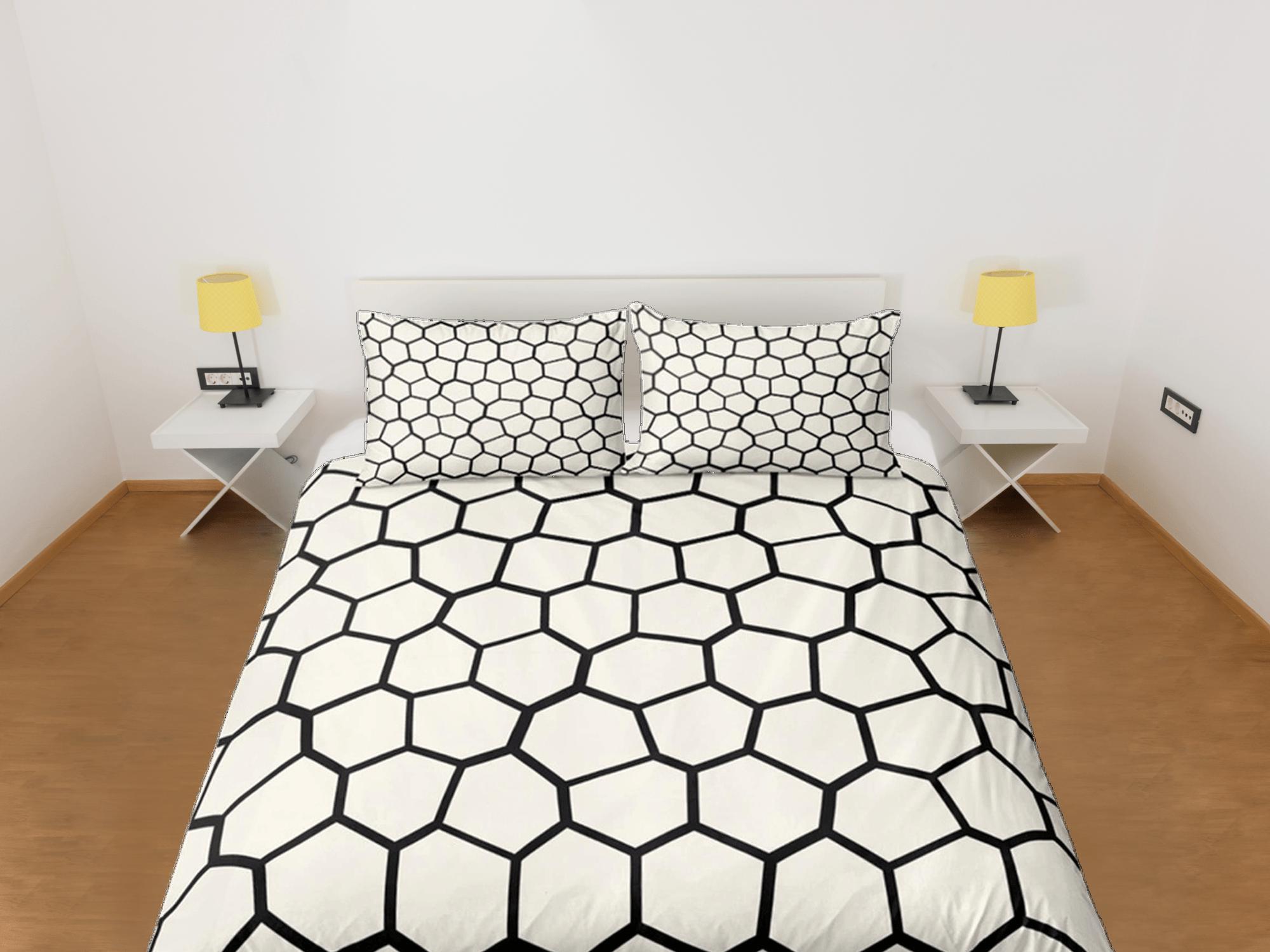 daintyduvet Modern Polygon Duvet Cover White Dorm Bedding Set Full Abstract Design Bedspread