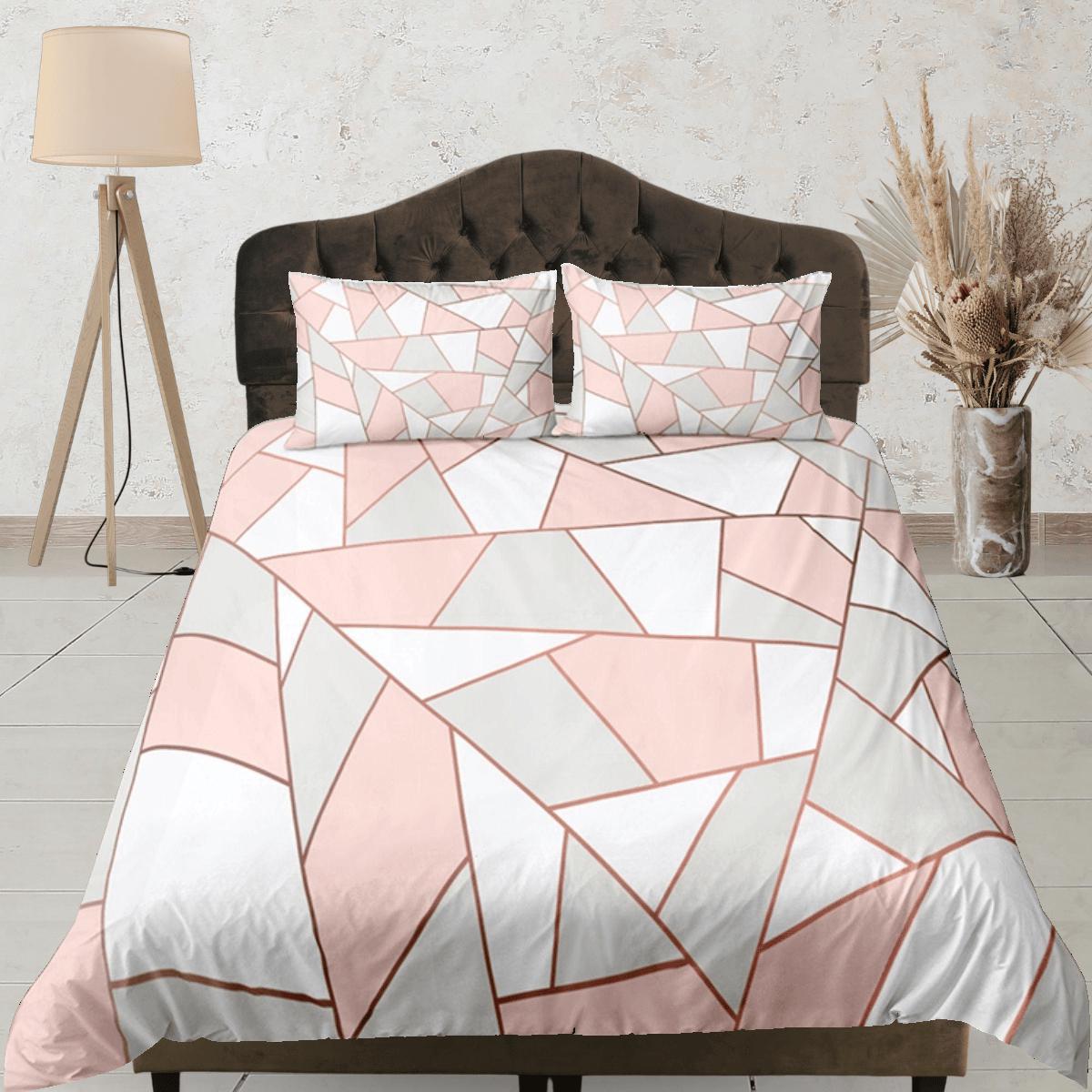 daintyduvet Modern Polygon Pink Duvet Cover Colorful Dorm Bedding Set Full Abstract Design Bedspread