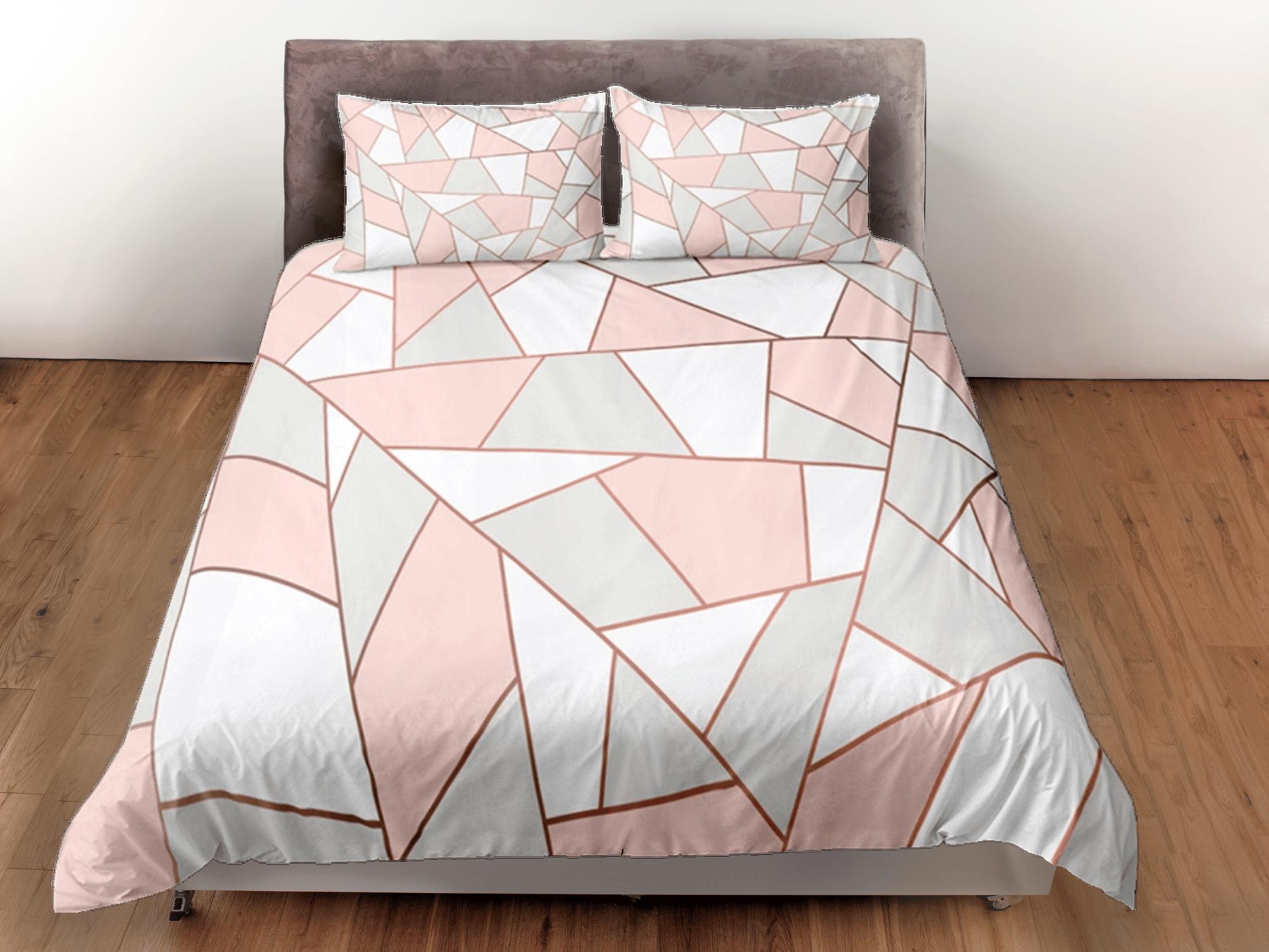 daintyduvet Modern Polygon Pink Duvet Cover Colorful Dorm Bedding Set Full Abstract Design Bedspread