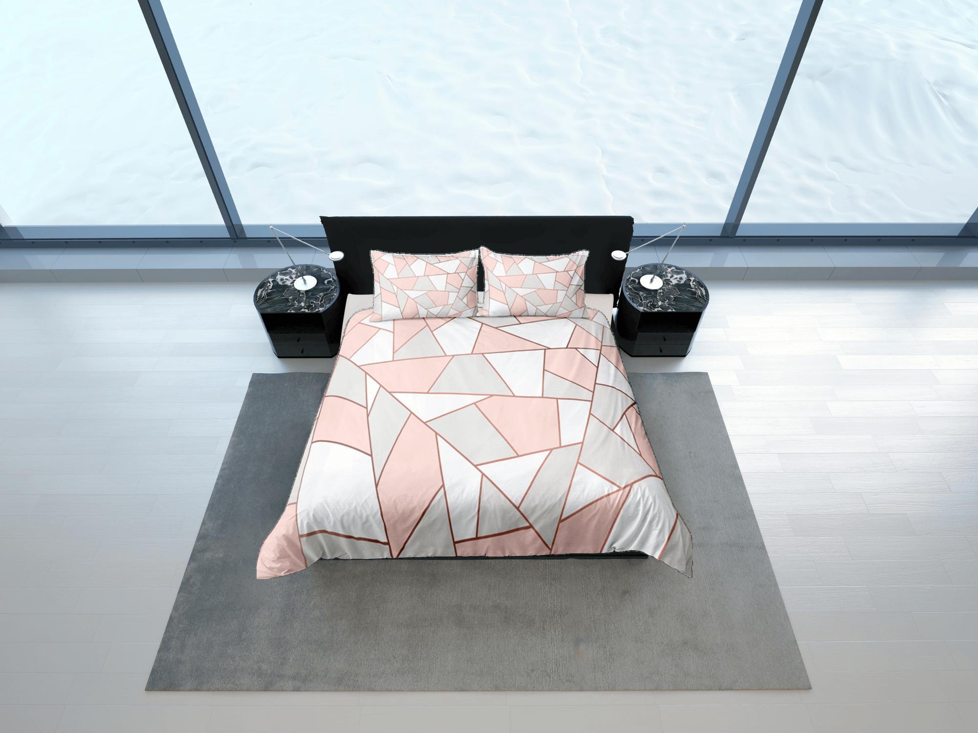 daintyduvet Modern Polygon Pink Duvet Cover Colorful Dorm Bedding Set Full Abstract Design Bedspread