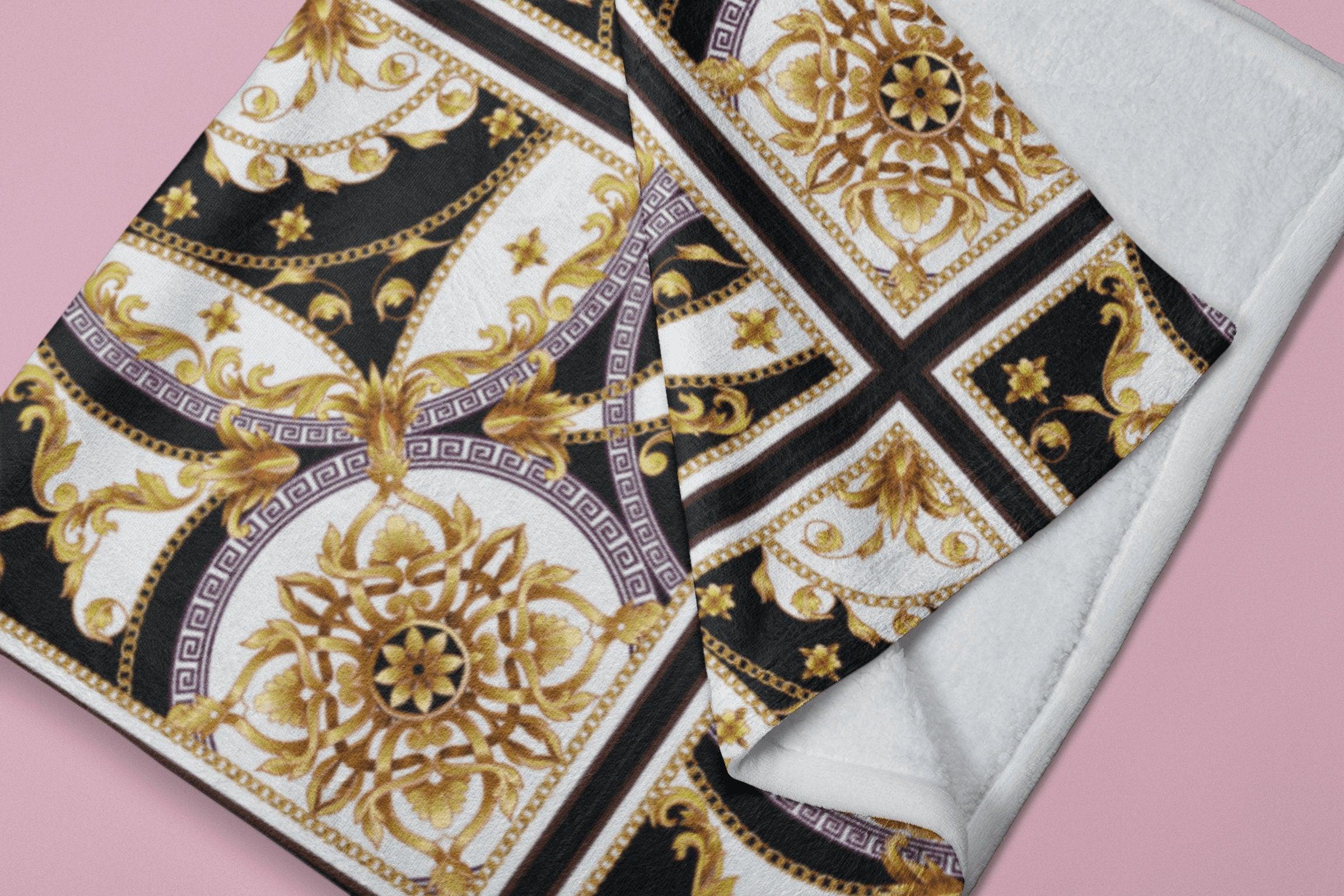 daintyduvet Modern Victorian Black and White Gold Baroque Soft Fluffy Velvet Flannel Fleece Throw Blanket