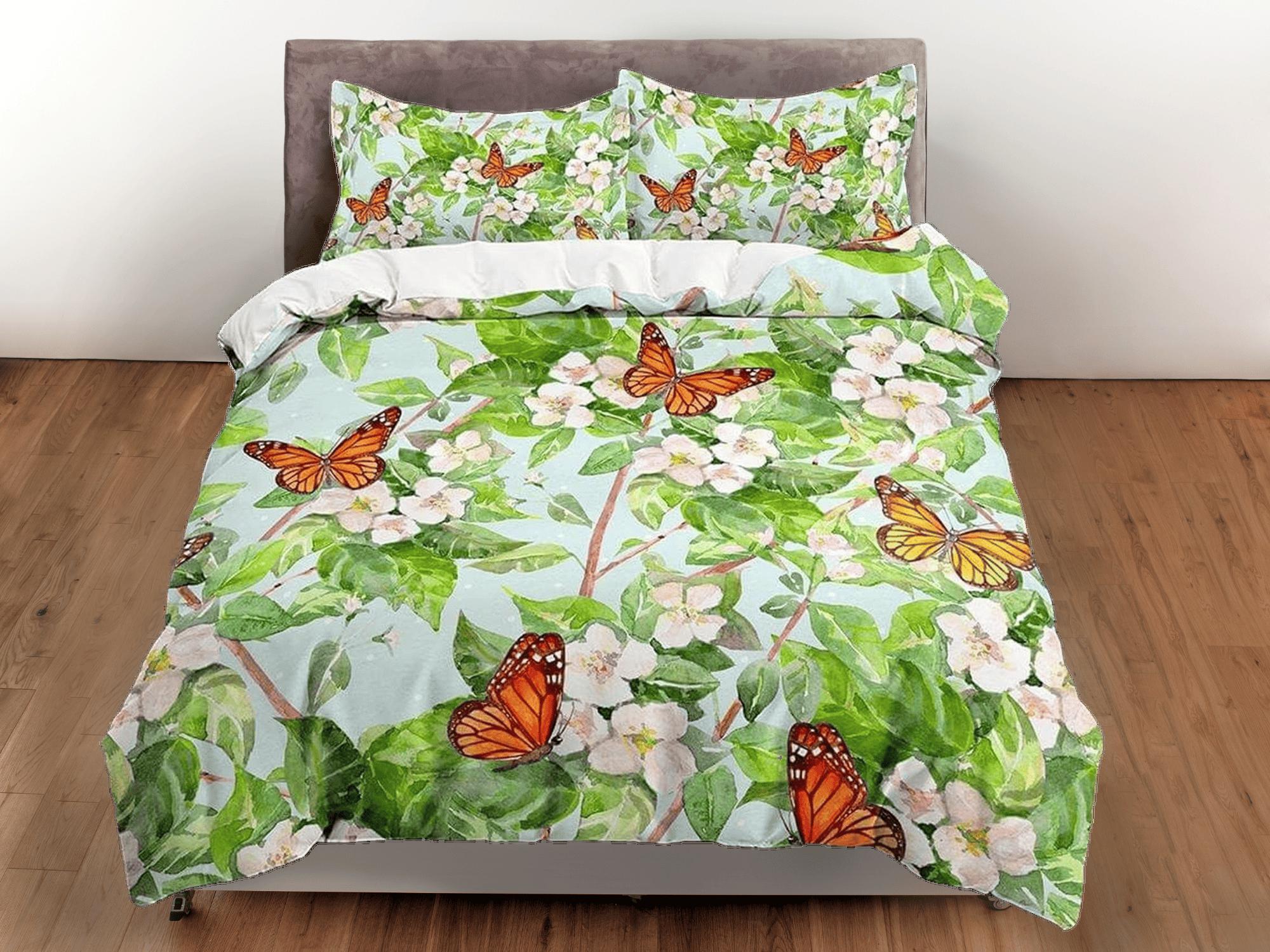 daintyduvet Monarch butterfly botanical bedding duvet cover colorful dorm bedding, full size adult duvet king queen twin, nursery toddler bedding